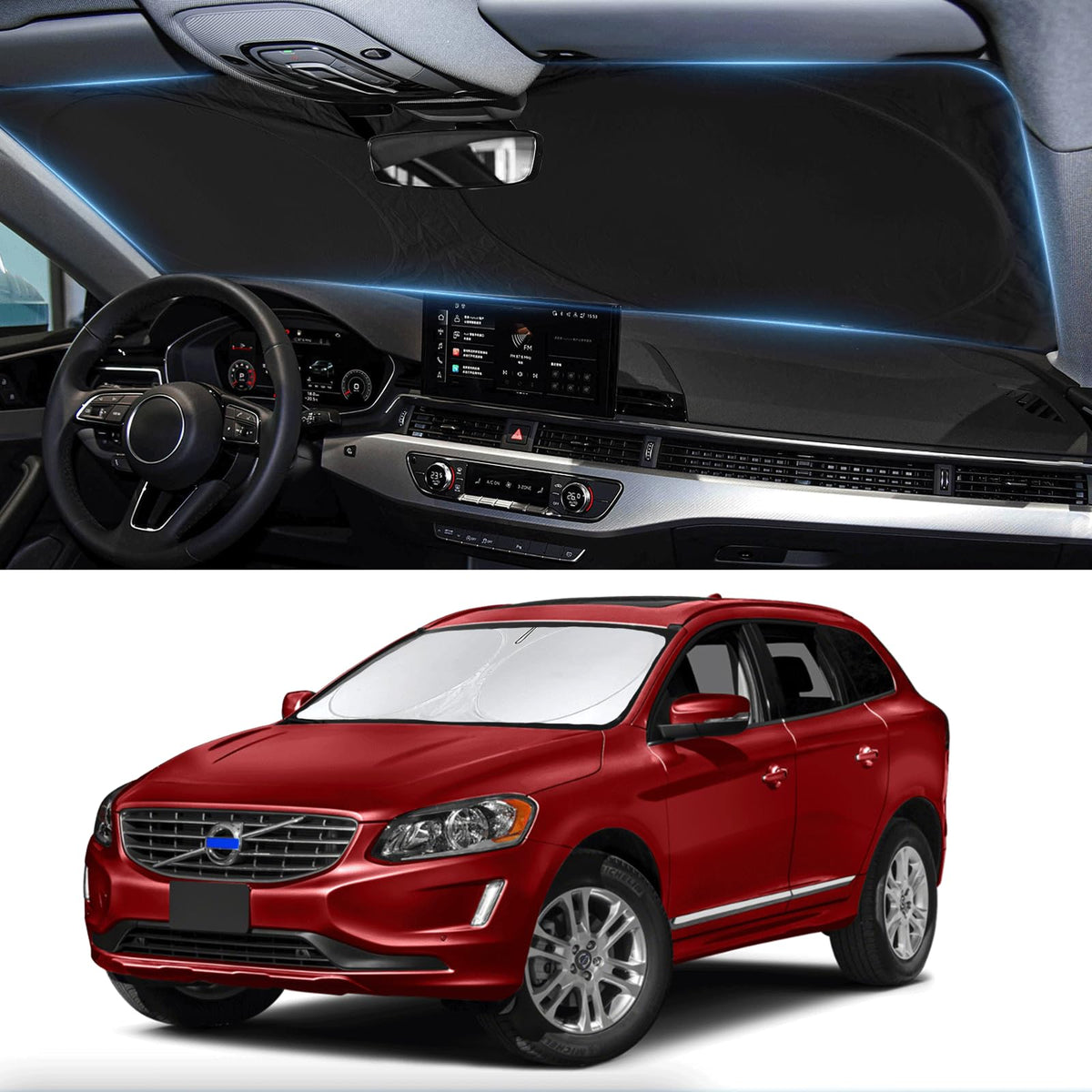 Custom Fit Xc60 Windshield Sunshade For 2018 2019-2024 2025 Volvo Xc60 Suv Accessories Front Window Shield 210T Silver Coating C