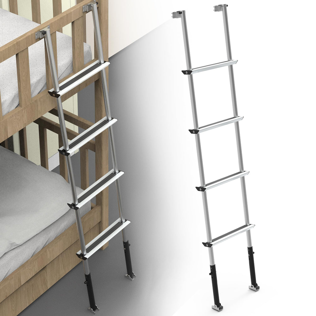 Marudina 61.5 Pre-Assembled Bunk Ladder, Adjustable 3 Levels of Height, Aluminum RV Bunk Bed Ladder with 4 Anti-Slip Steps, No