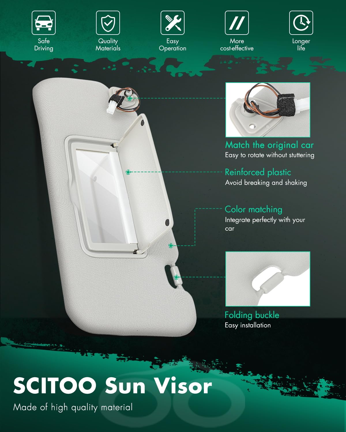 Scitoo Car Sun Visor Assbembly With Mirror Replacement For 2009-2014 For Nissan For Murano Gray With Sunroof(Left Driver Side)