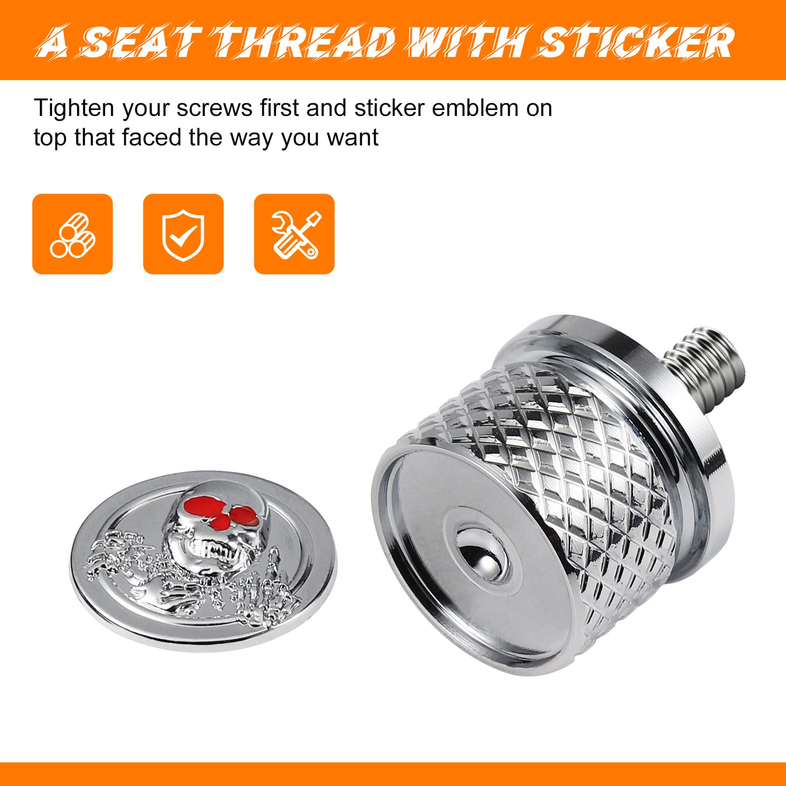 Eumti Chrome 3D Skull Pattern Fender Bolts Kit 1/4-20 Red Eyes Compatible with Harley Davidson Touring Softail Dyna Sportster 1996-2023