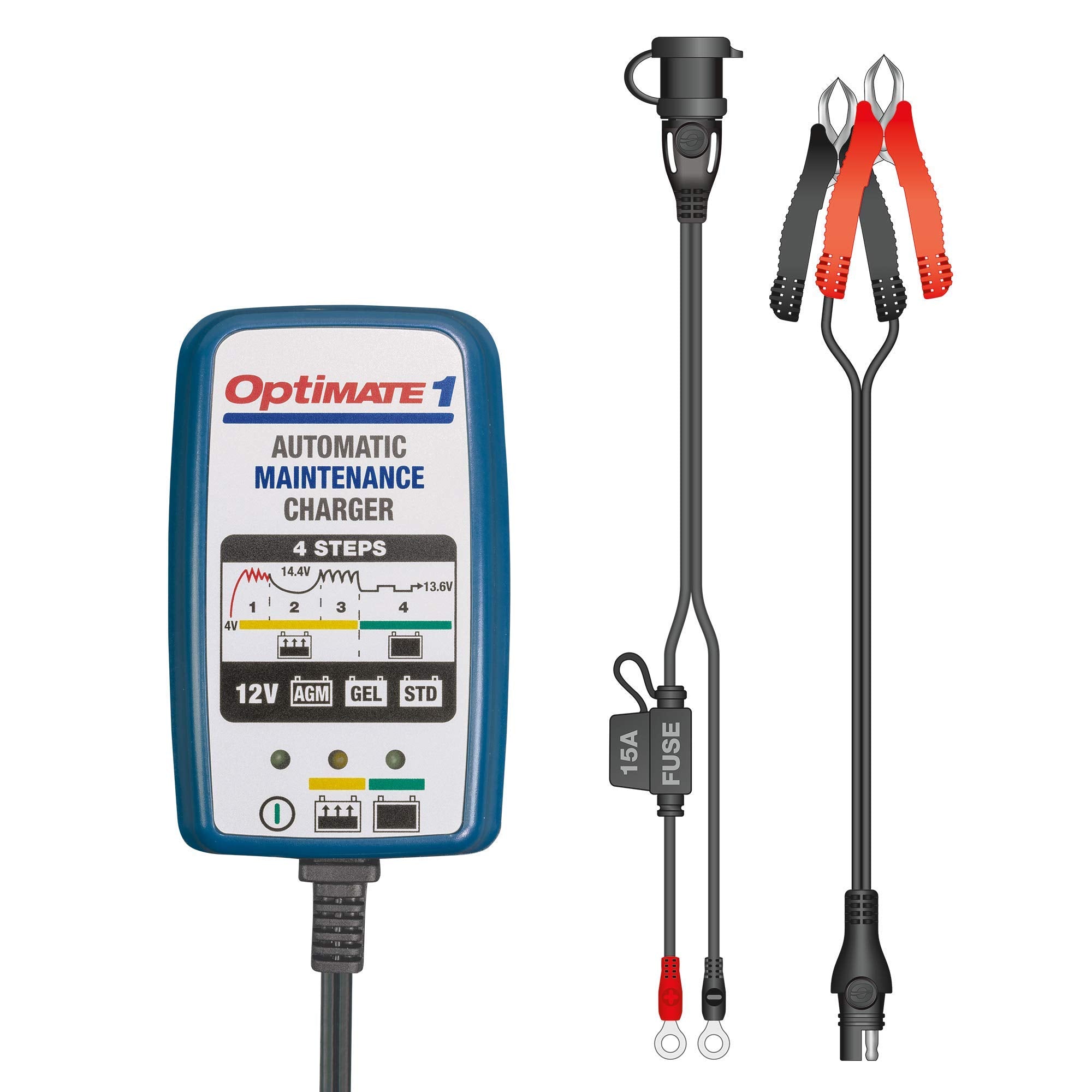 Optimate 1 Global, Tm-401, 4-Step 12V 0.6A Battery Charger-Maintainer