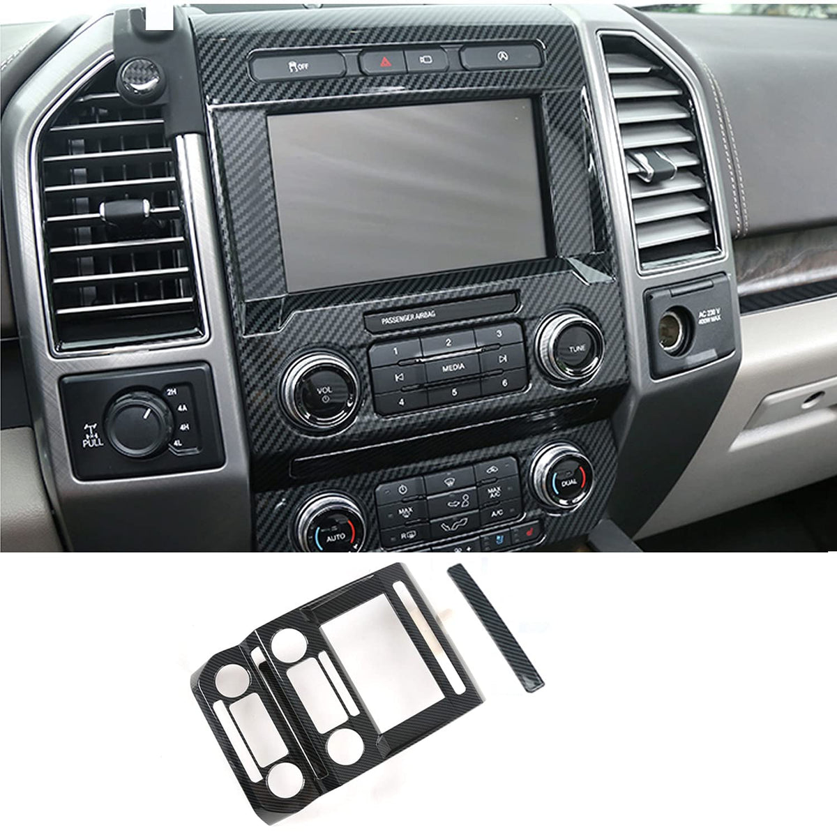 Keptrim For F150 Abs Carbon Fiber Center Console Trim For 2015 2016 2017 2018 Ford F150, 2Pcs