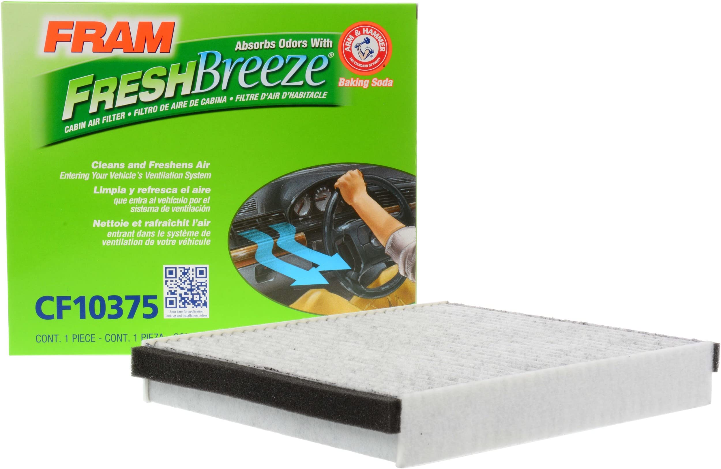 Fram Fresh Breeze Cabin Air Filter With Arm & Hammer Baking Soda, Cf10375 For Select Ford Vehicles , White
