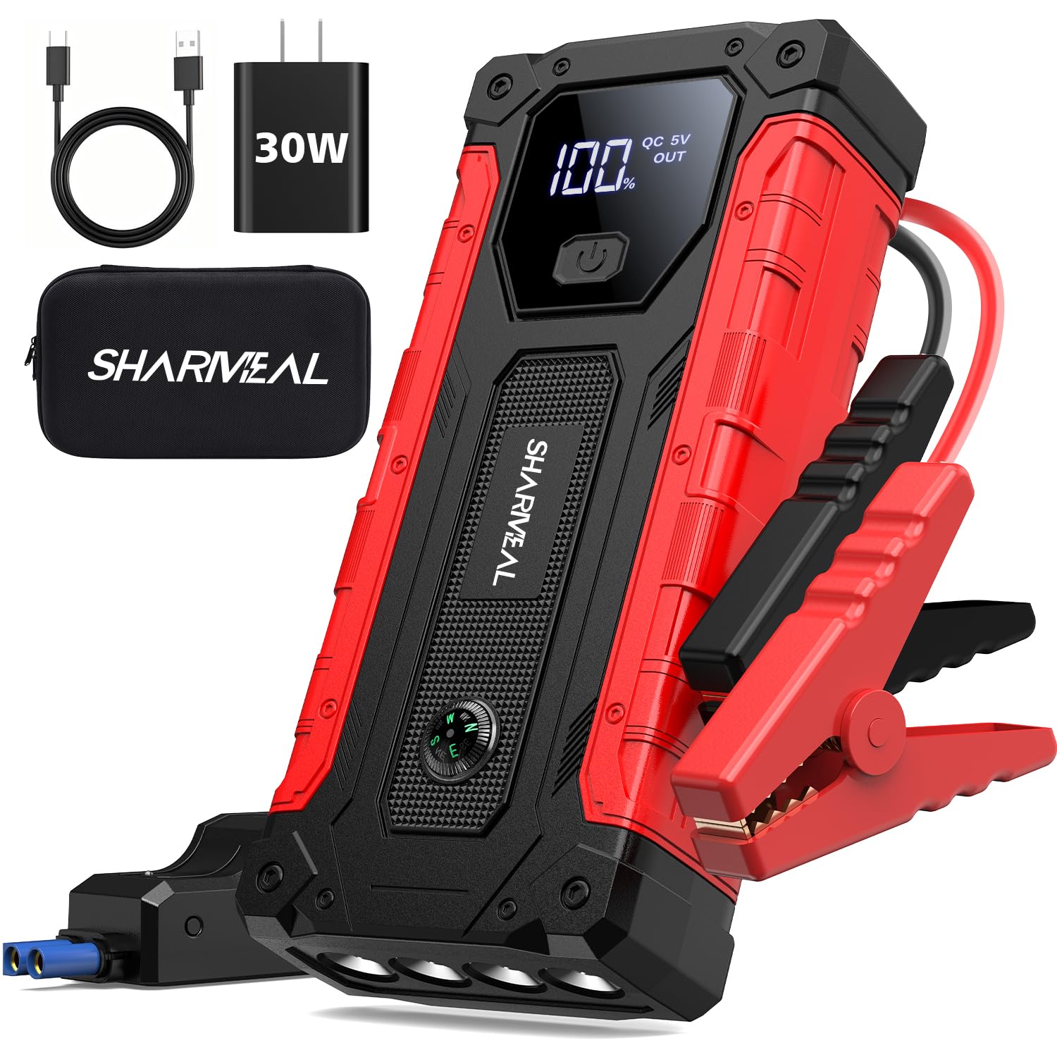 Sharmeal Car Jump Starter 7000A, Jump Starter Battery Pack with PD 30W Quick Charger, 12V Portable Jump Box (for All Gas and 12.
