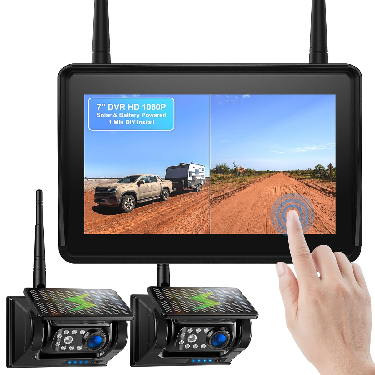 Fookoo 2 Magnetic Solar Wireless Backup Camera 7'' Ips Touchscreen Monitor 1 Min Diy Install Portable Scratch-Proof No Drilling 