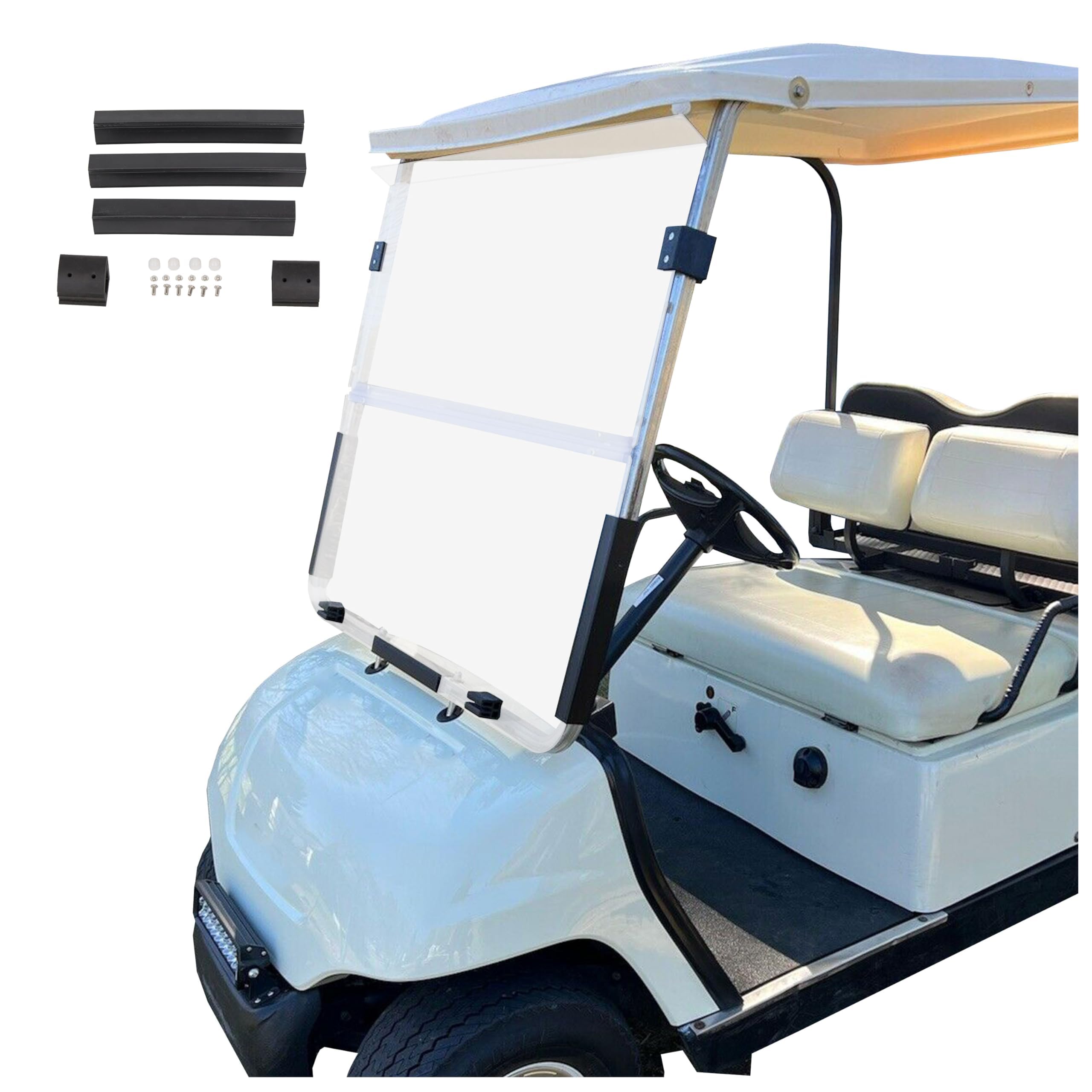 Ecotric Clear Windshield Compatible With 1995-2003 Yamaha G14 G16 G19 Gas And Electric Golf Cart Fold Down Windshield