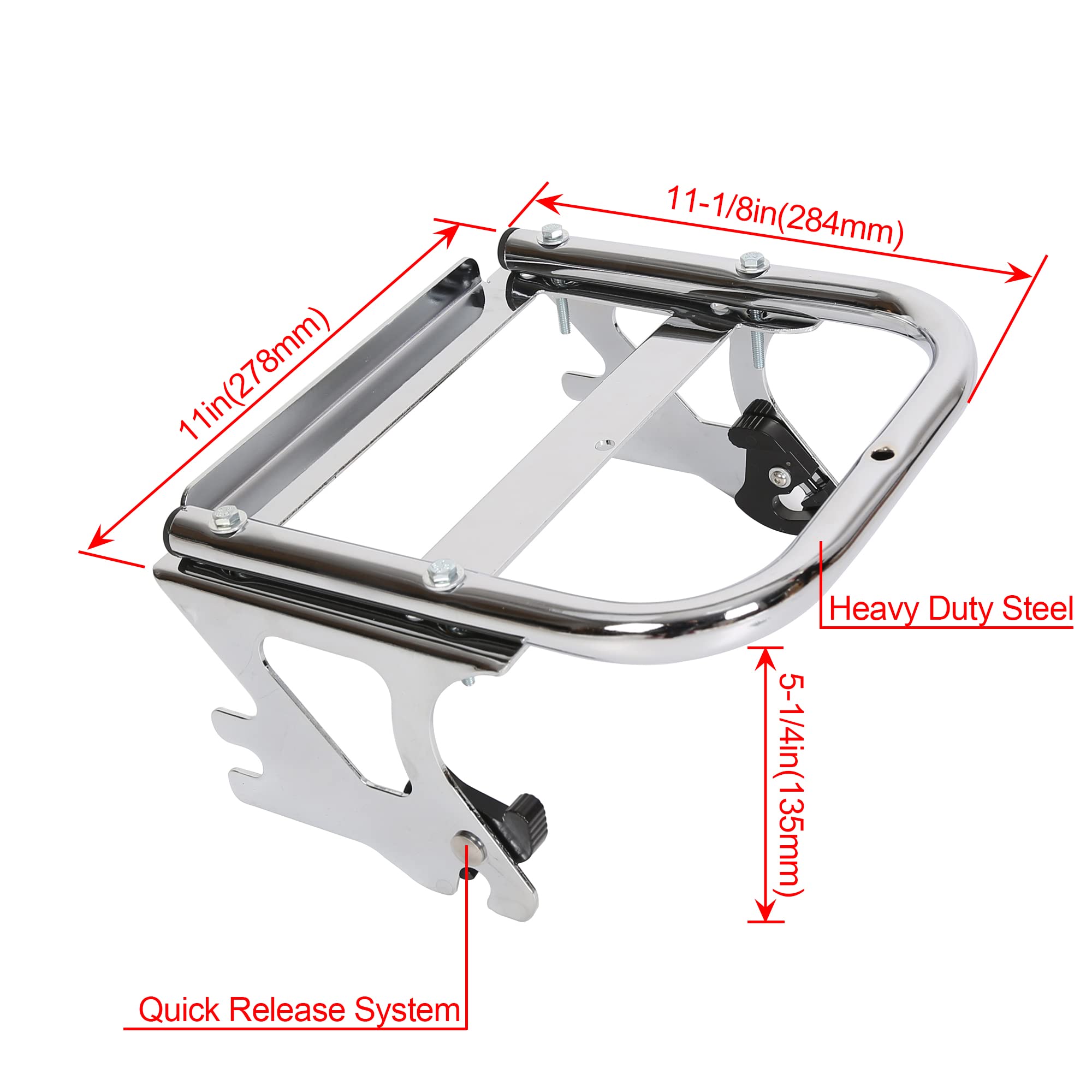 Ecotric Detachable Two Up Tour Pack Luggage Rack W/Docking Hardware Kit Compatible With 1997-2008 Harley Touring Road King Electra Glide Street Glide Road Glide Chrome Tour Pak Mounting