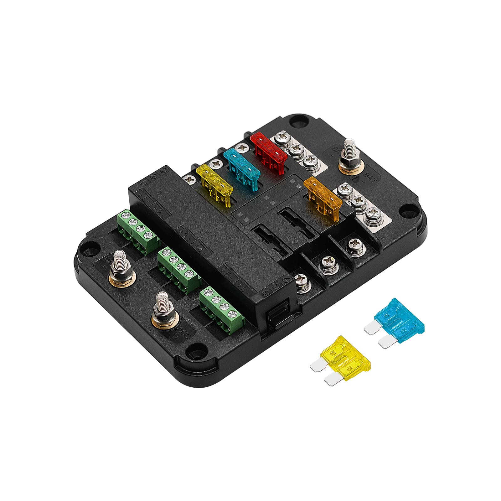 Bluefire 12V Fuse Block, Upgraded 6 Circuit Fuse Box With Acc Interface,Fuse Holder With Led Light Indication & Protection Cover
