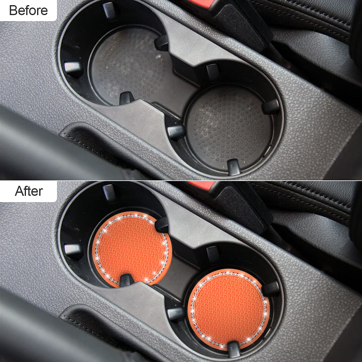 2Pcs Universal Bling Car Cup Coaster,Rhinestone Car Accessories 2.75 Inch Car Cup Holder Insert Mat Pad Set,Suitable For Most Car Interior (Orange)