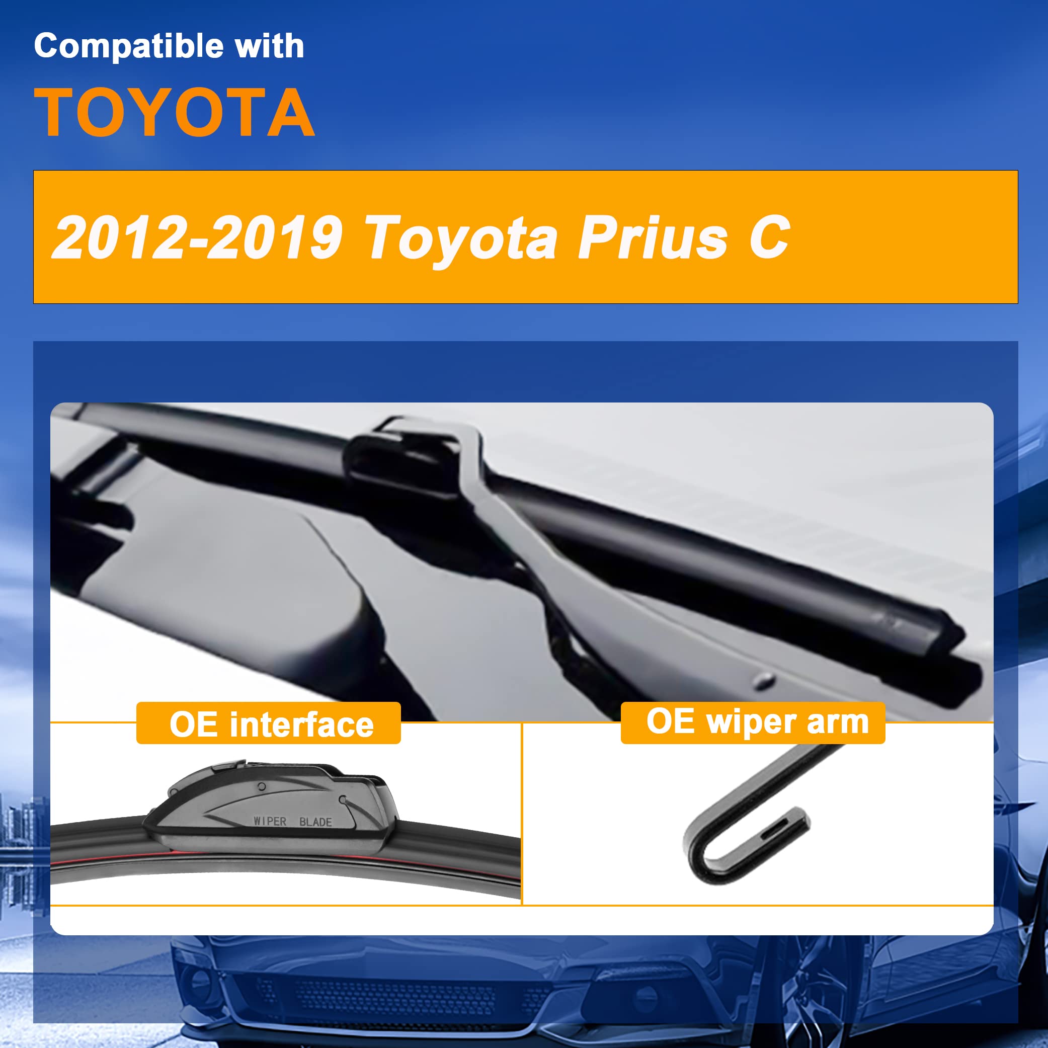 Raintok Windshield Wiper Blades Replacement For Toyota Prius C 2012 2013 2014 2015 2016 2017 2018 2019 Original Factory Quality