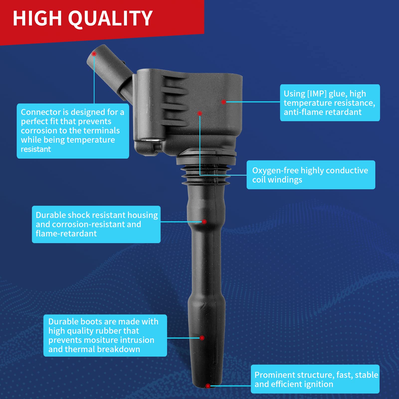 Drcax Oem Ignition Coil 06J905110G 06K905110K Compatible With Audi Beetle Golf Jetta - 1.8L 2.0L L4 Engines - 1 Pack