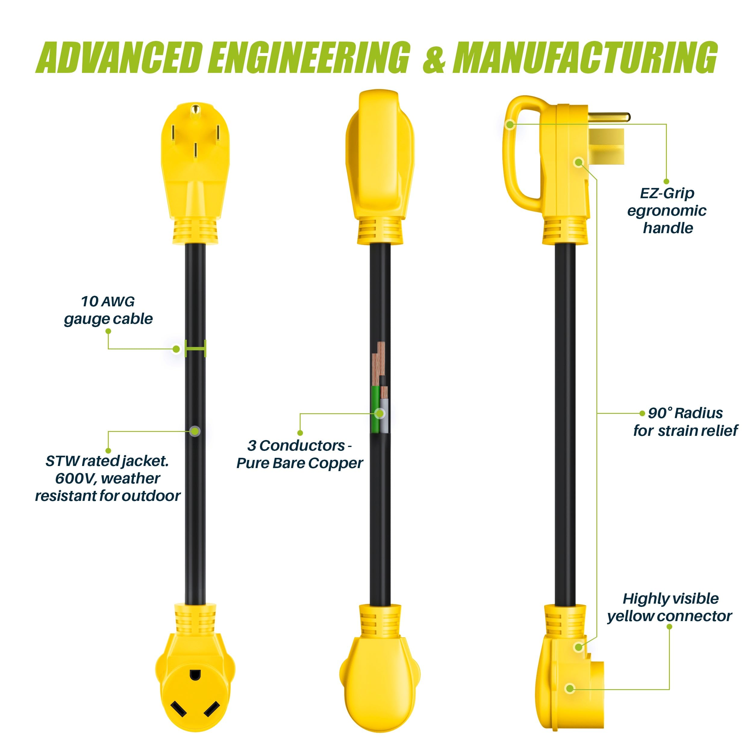 Gearit 50 Amp To 30 Amp Rv Adapter Cord, 50Amp Male To 30Amp Female, Nema 14-50P To Nema Tt-30R, Stw 10 Gauge Heavy Duty Electri