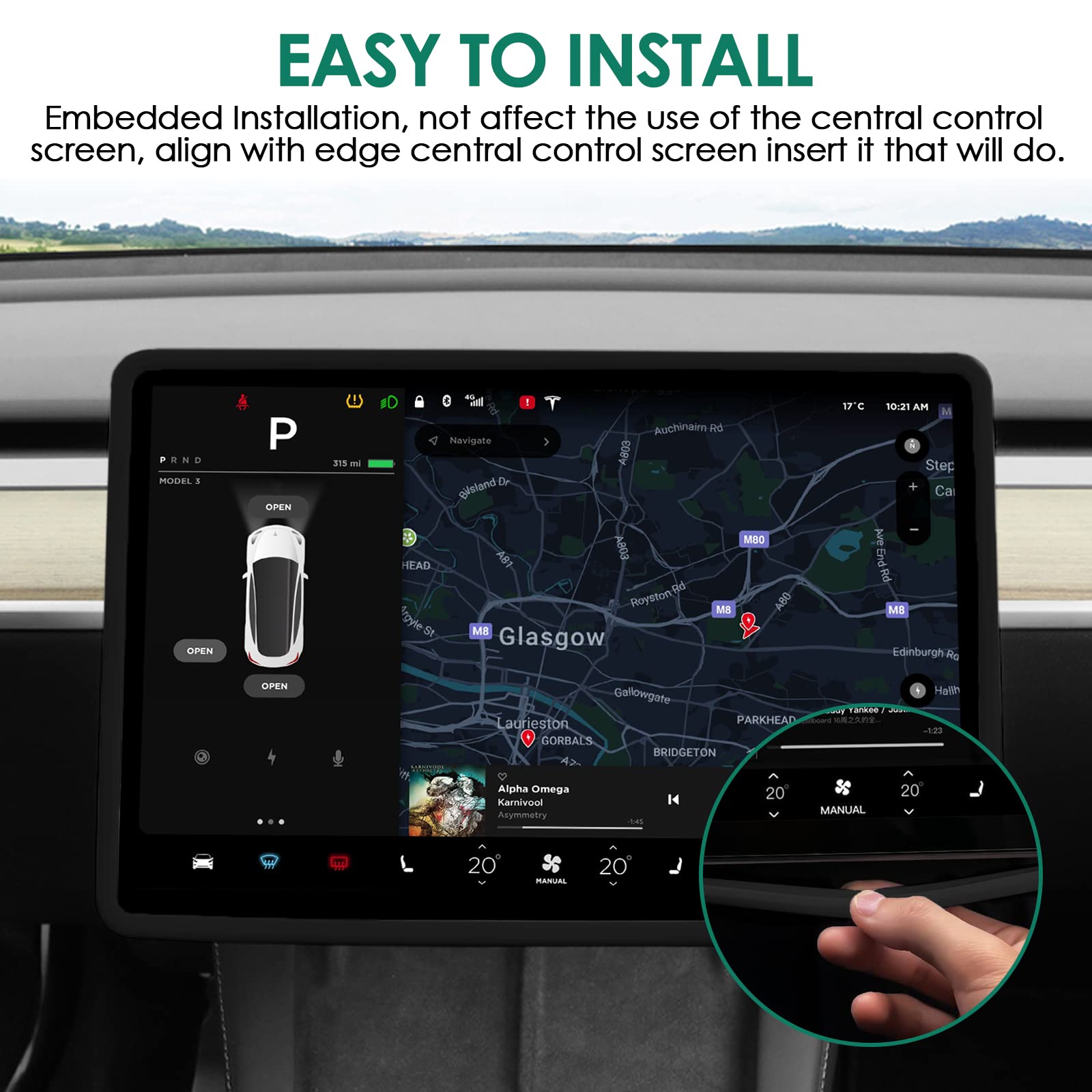 ONKENTET Screen Protector Frame Compatible with Tesla Model 3 Model Y 2024 2023 2022 2021 2020 2019 Screen Edge Protector Cover