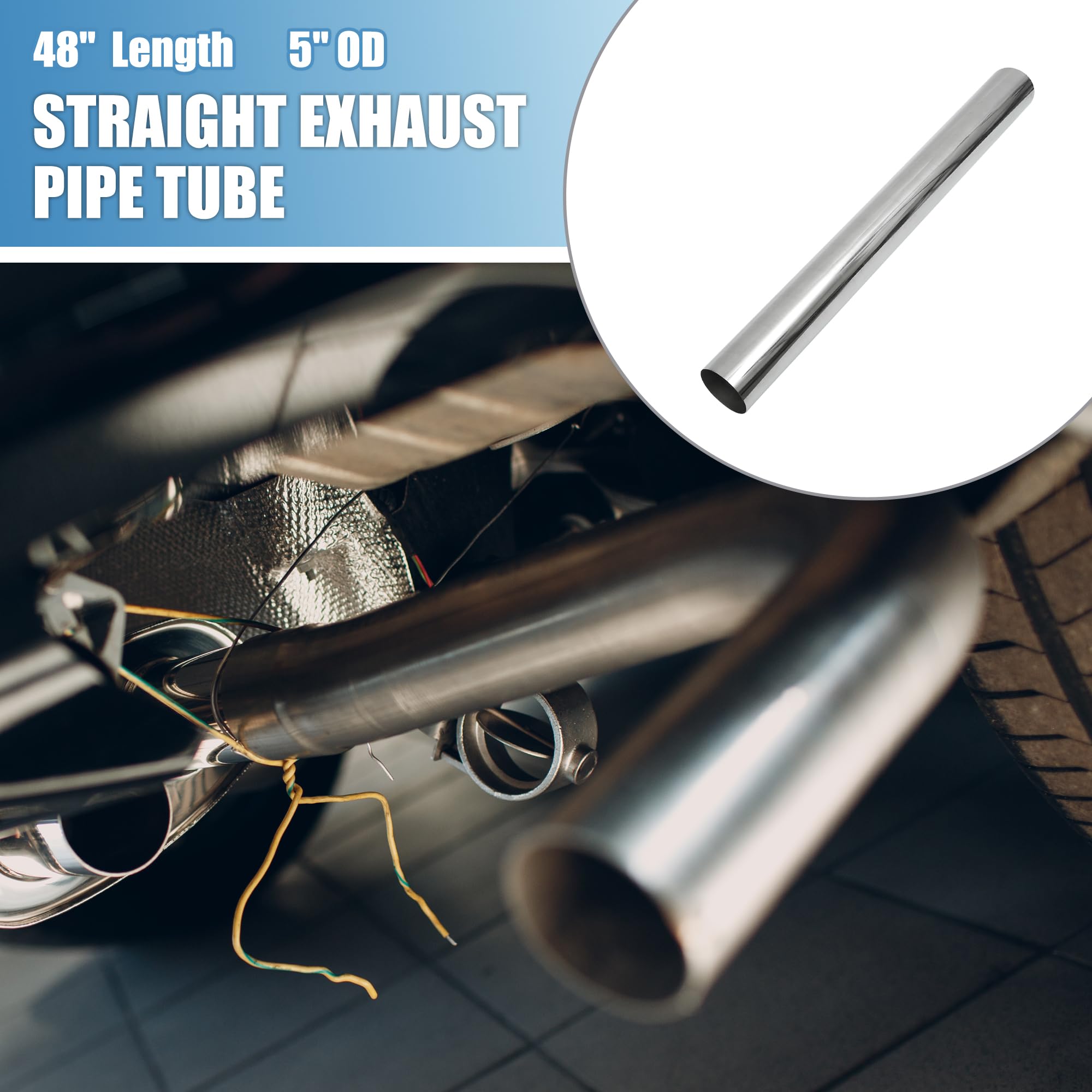 A ABSOPRO Car Mandrel Exhaust Pipe Tube Durable 48'' Length 5'' OD Straight Exhaust Tube DIY Custom 0 Degree Modified Piping T30