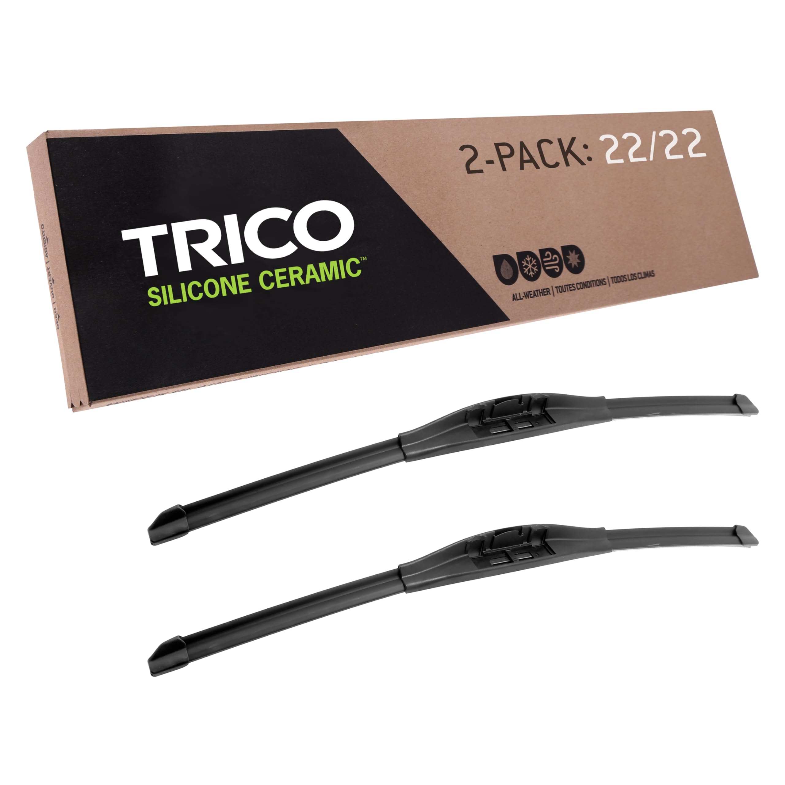 Trico Silicone Ceramic (90-2222) 22 Inch & 22 Inch Pack Of 2 Automotive Replacement Windshield Wiper Blades, Super Premium All W