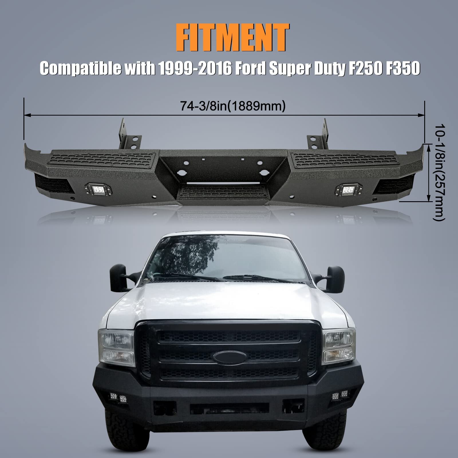 Kuafu Offroad Rear Bumper Compatible With 1999-2016 Ford F250 F350 Super Duty W/2 18W Led Lights Black Powder Coated Steel Heavy Duty