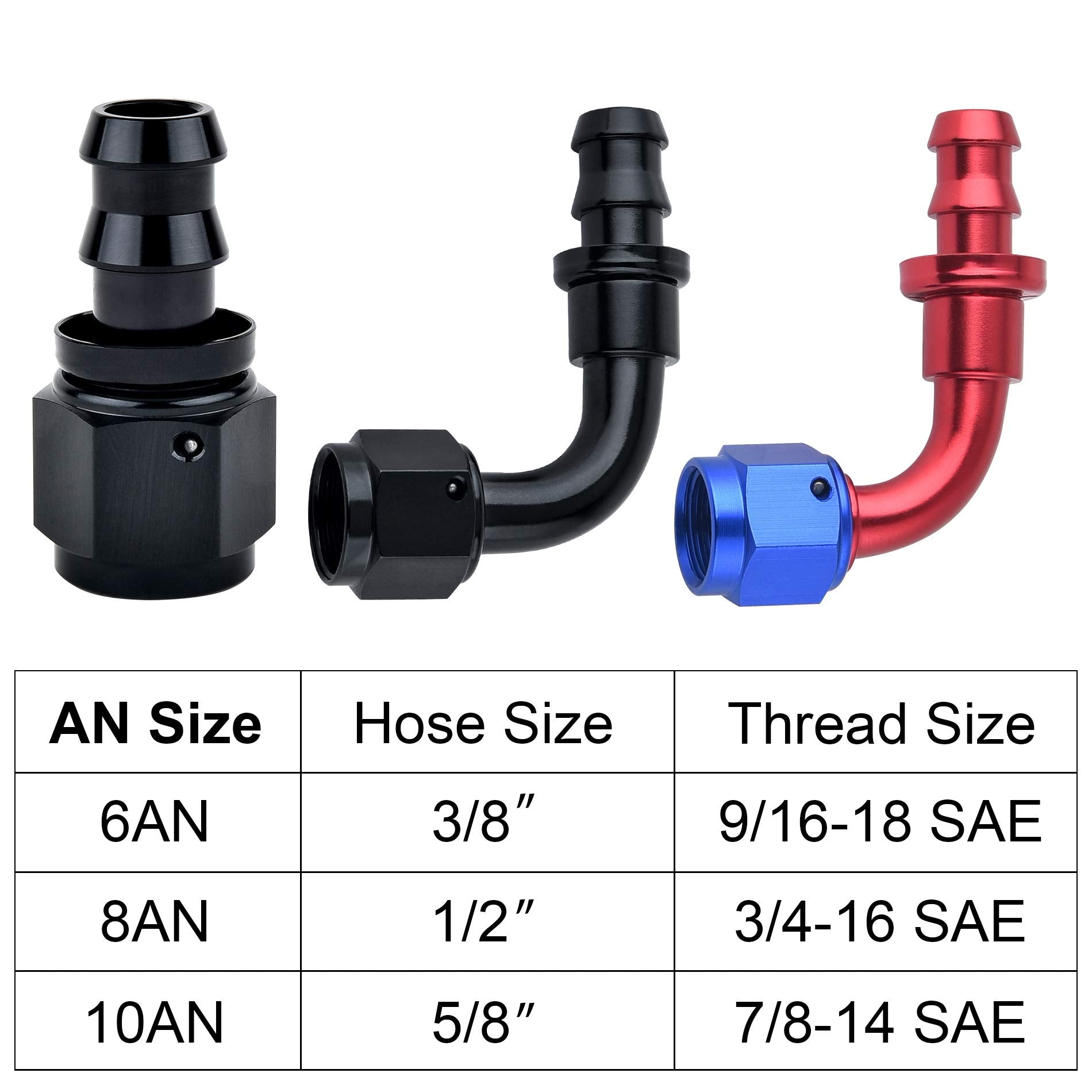 Sykrss 8An 90 Degree Push Lock Swivel Hose End Fitting For Rubber Fuel Line Black