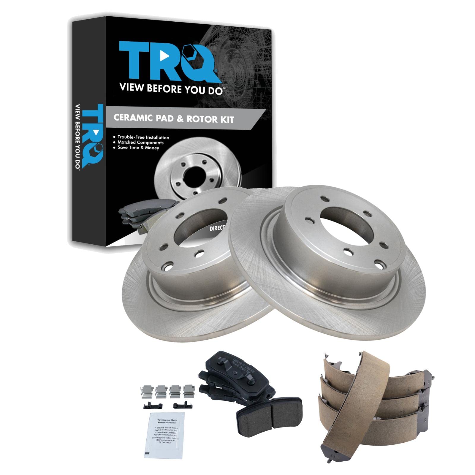 Trq Rear Brake Pad & Rotor Kit Brake Pads Brake Rotor Parking Brake Shoe Set Ceramic Compatible With 2014 Dodge Avenger