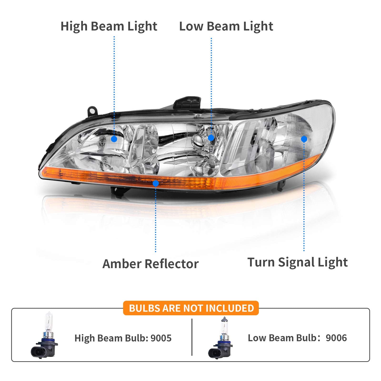 Dwvo Headlights Assembly Compatible With 98-02 1998 1999 2000 2001 2002 Accord Chrome Housing Headlamp