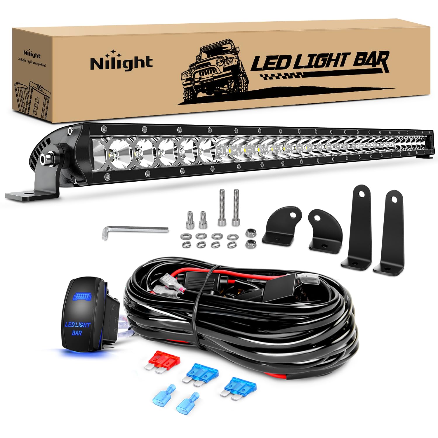 Nilight Led Light Bar 31Inch 150W Spot Flood Combo Super Slim 14500Lm Off Road 3D Led Driving Off Road Lights With Wiring Harnes