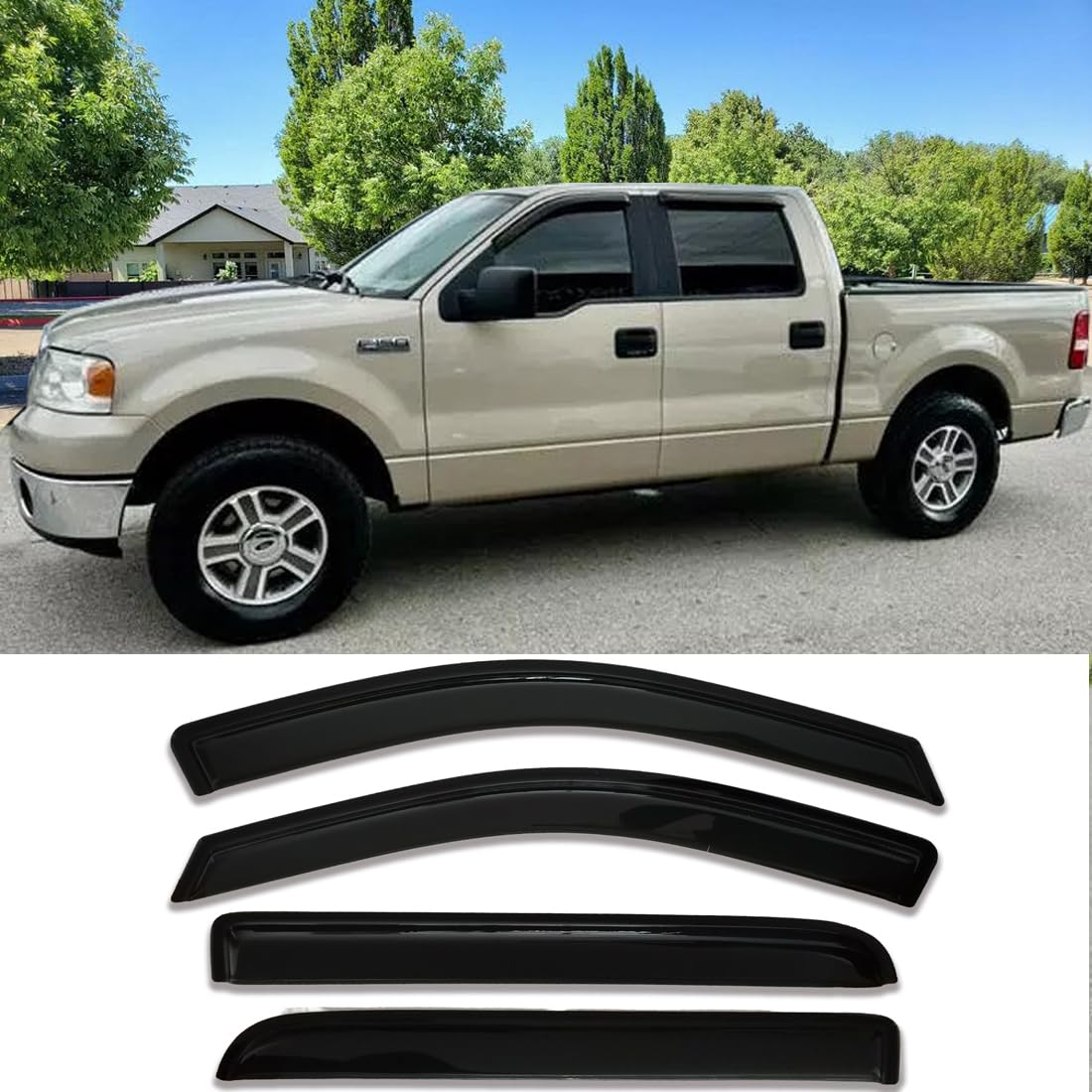 Side Window Visors Wind Deflectors Vent Window Shade For Ford F150 Supercrew Cab 04-08 Sun Rain Guards, Lincoln Mark Lt 06-08 94
