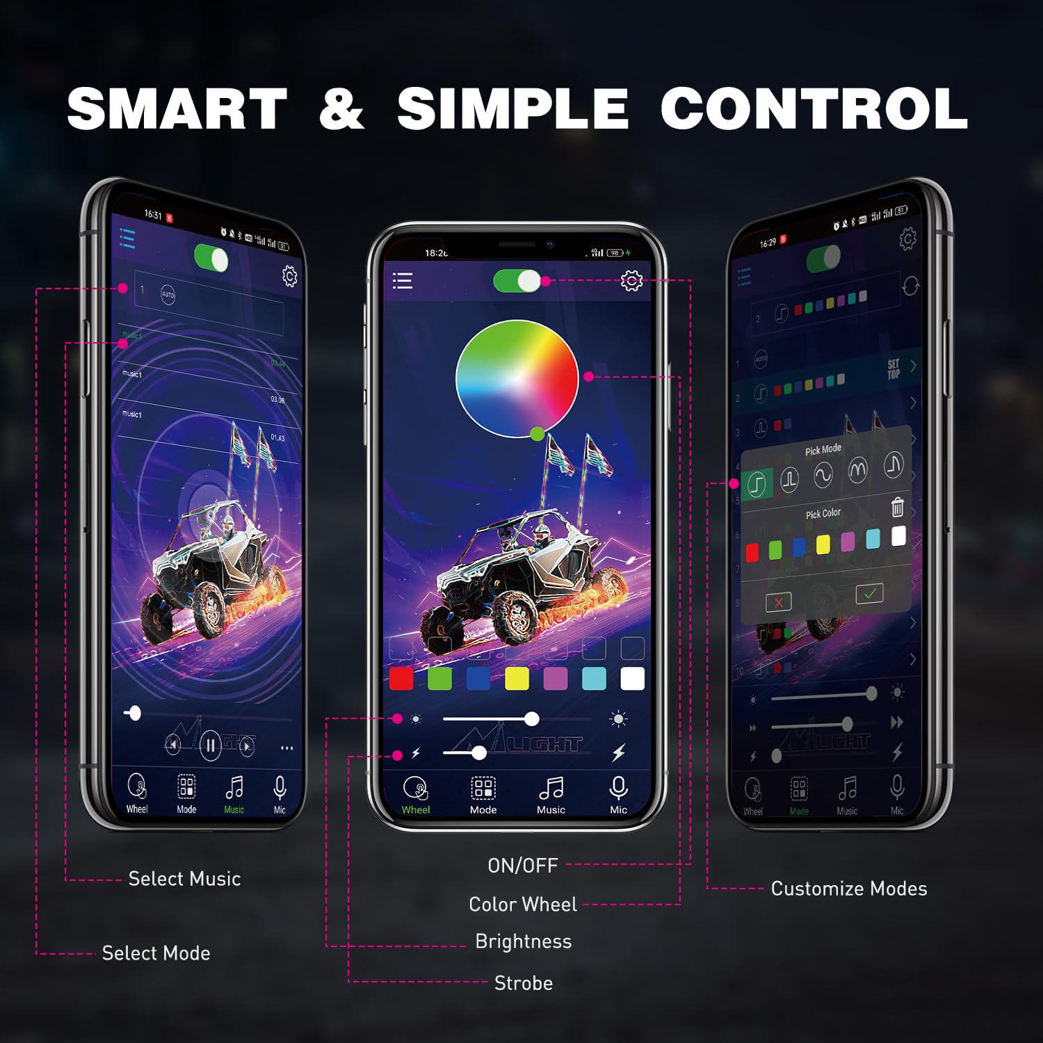 Nilight Rgb Led Rock Lights Kit 10 Pods Underglow Multicolor Neon Light Pod With Remote & Bluetooth App Control Diy Flashing Mus