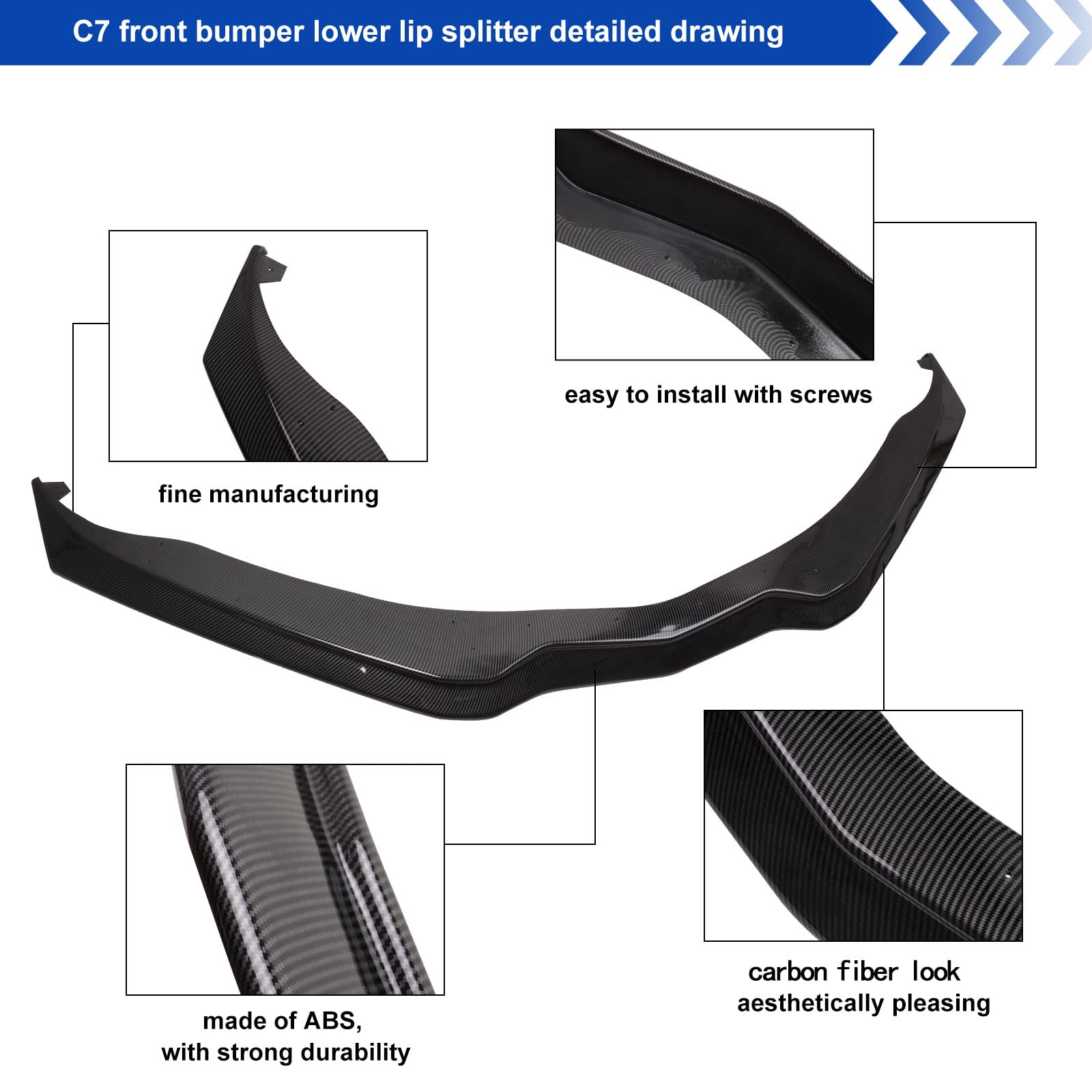 NUBEHONE Front Bumper Lip Splitter for 2015-2019 Corvette C7 Z06, ABS Carbon Fiber Look, Model NH-C440V01