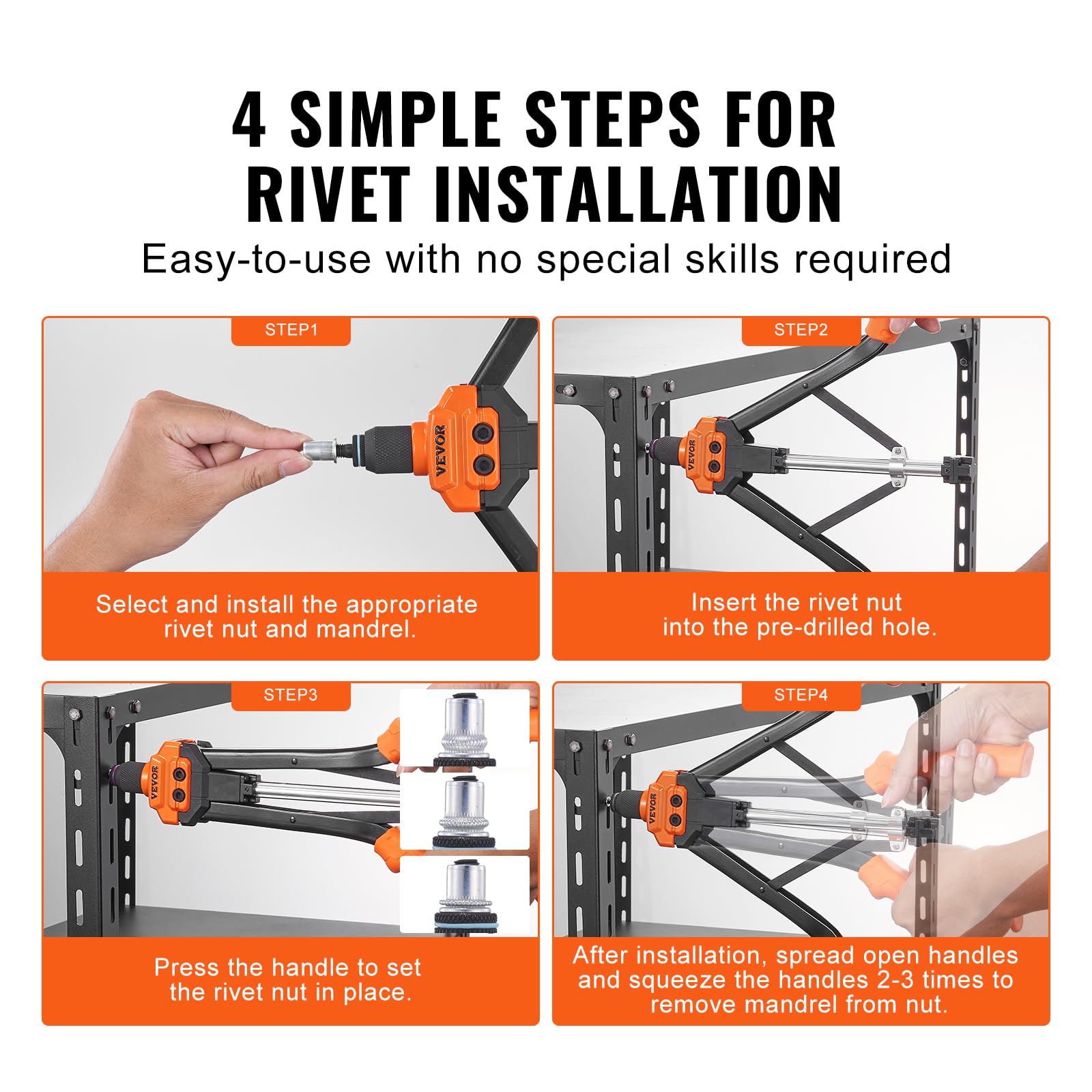 VEVOR Rivet Nut Tool, 16    Rivnut Tool Kit with 13PCS Metric and SAE Mandrels, 186PCS Rivet Nuts, M3, M4, M5, M6, M8, M10, M12,
