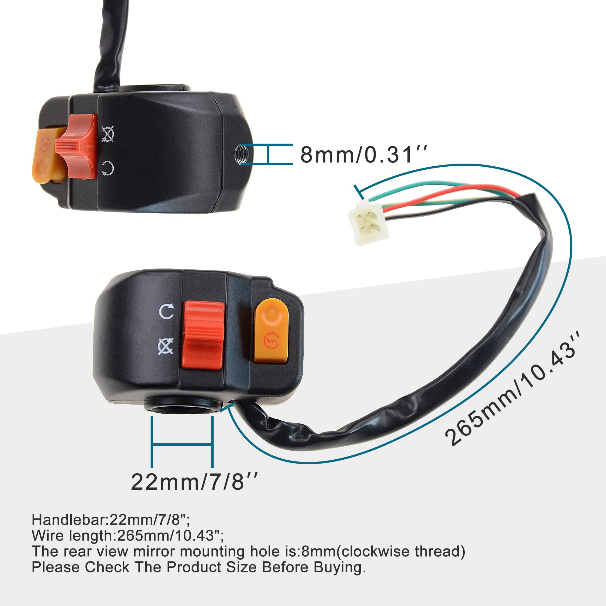 Goofit Universal 7/8' Right Handlebar Mount Headlight Switch Button With Ignition Switch Replacement For Motorcycles Electric Bike Atvs Scooters And Snowmobiles