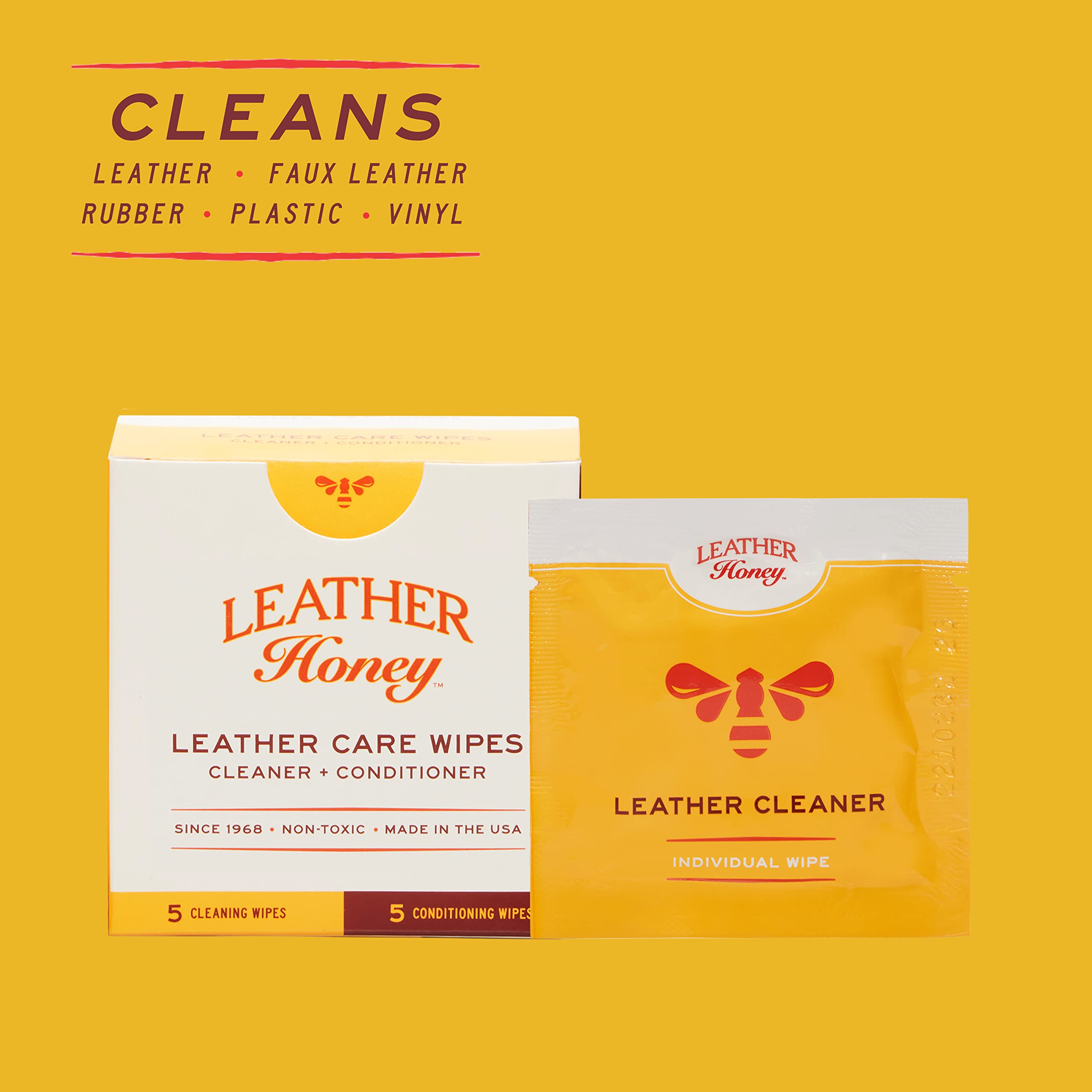 Leather Honey Leather Care Wipe Kit: Clean & Restore On-The-Go. Use For Leather Couches, Car Seats, Purses, Shoes & Bags. Safe F