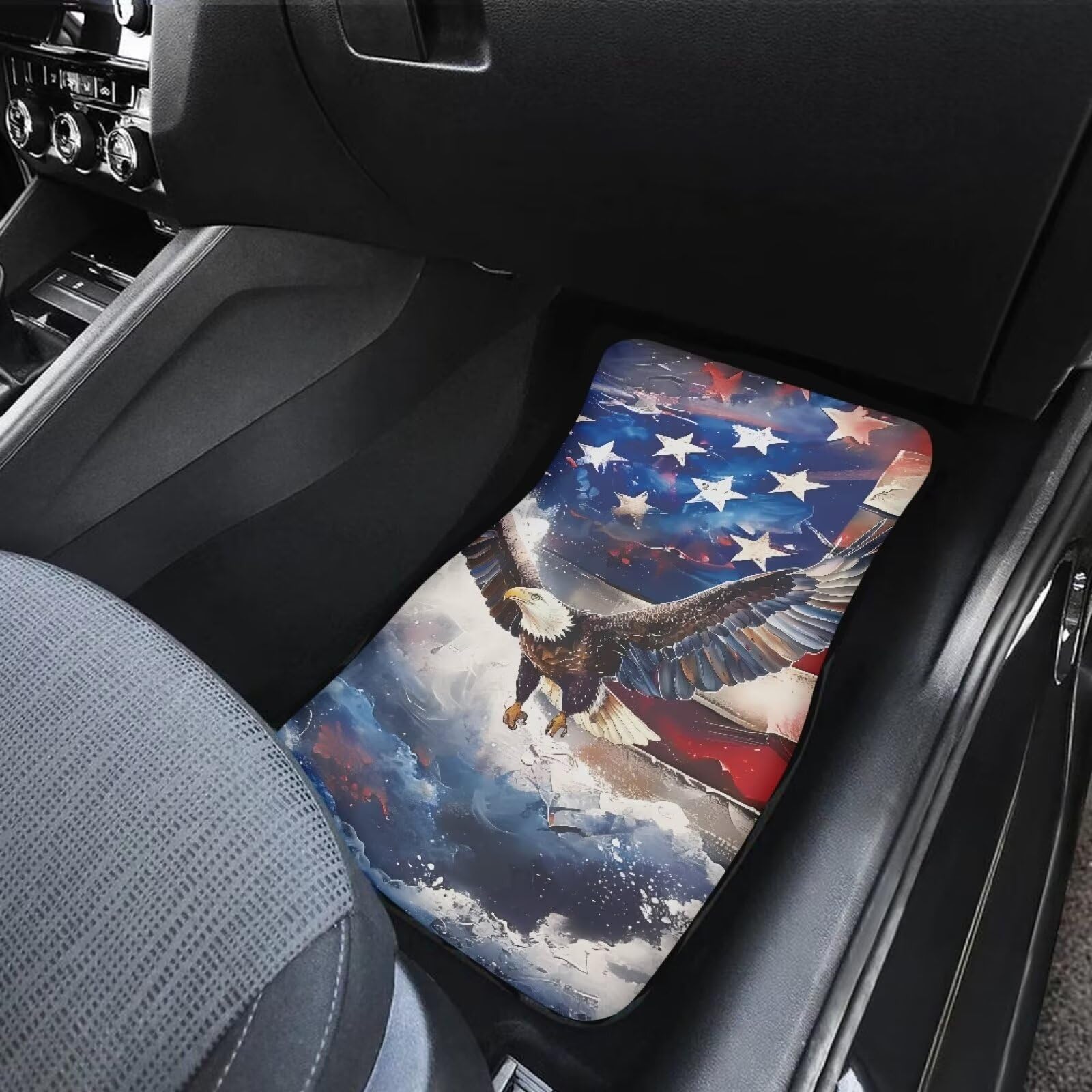 ELEQIN Car Floor Mat for SUV Front Mat Eagle American Flag 2piece Set Non-Slip Backing Carpet Auto Accessories All Weather Prote