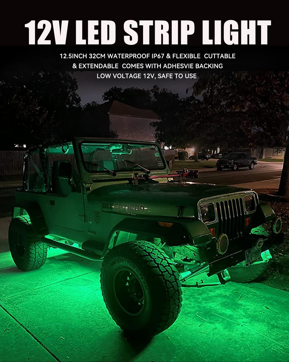 12V Led Light Strip 32Cm Waterproof Green Led Strip Lights For Cars Motorcycles Golf Cart Interior & Exterior Marine Boat 12V 50