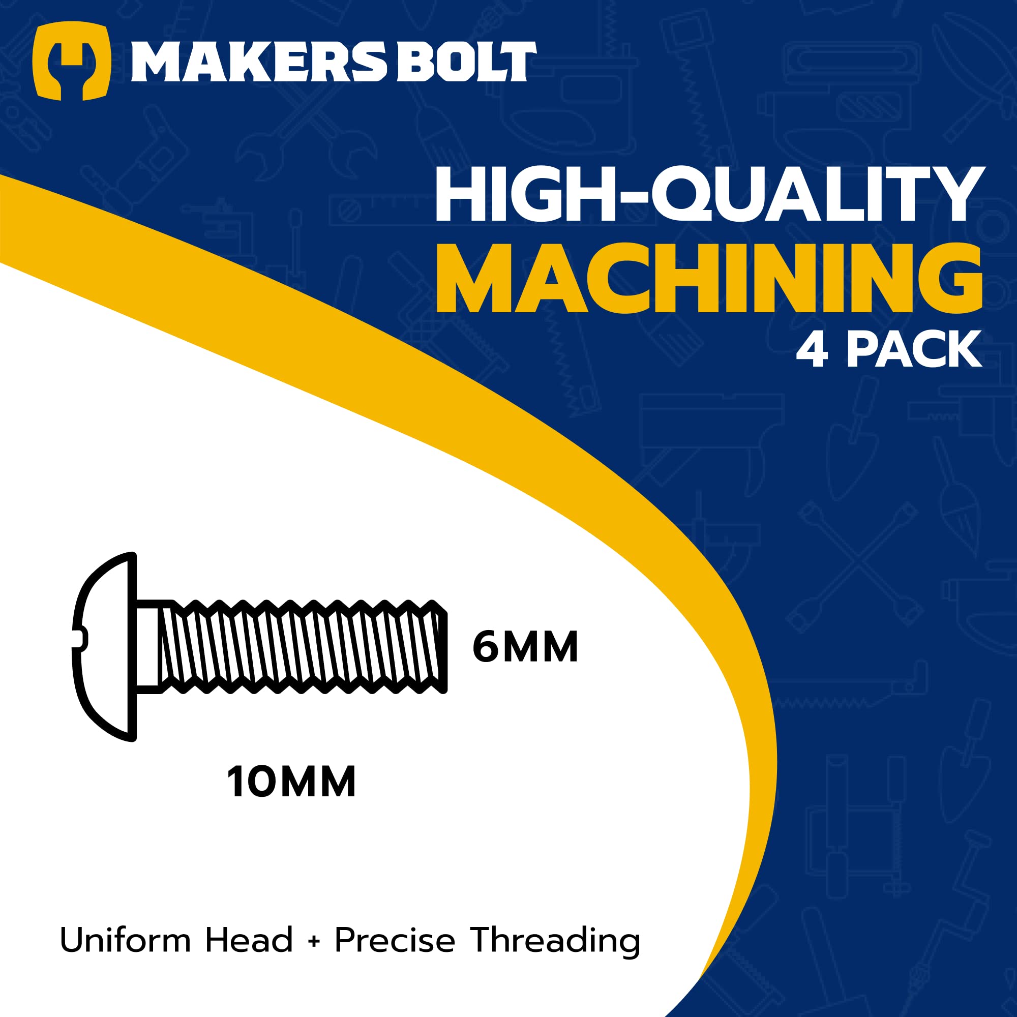 MAKERS BOLT Black License Plate Screws, Stainless Steel, M6-1.0 x 10mm, Pack of 4