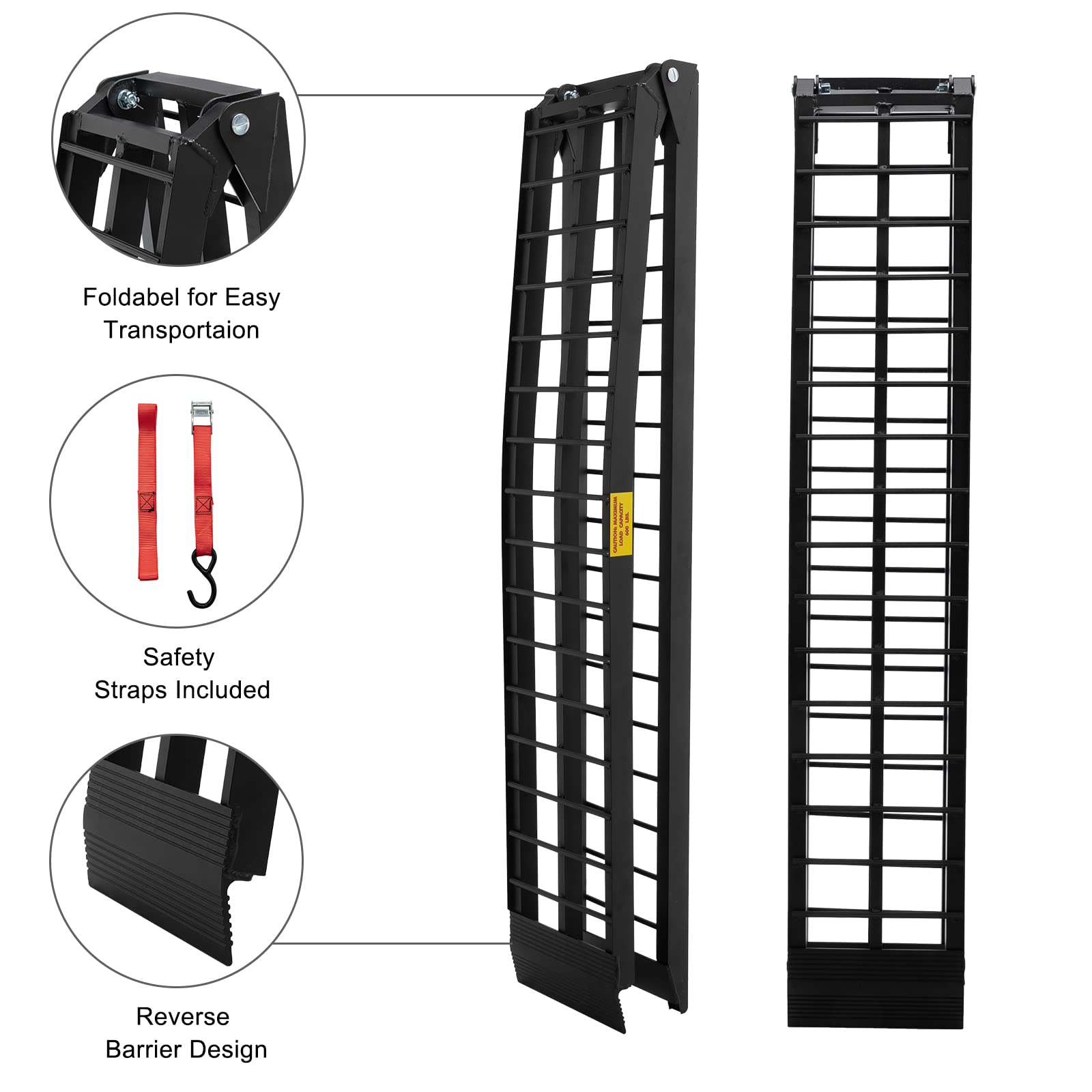 Motorhot 2Pcs 10Ft Folding Arched Ramps Lawnmower Atv/Utv Truck Motorcycle Ramp Black Aluminum Frame Loading 1200Lb Capacity (120 X 11.6)' (L X W)
