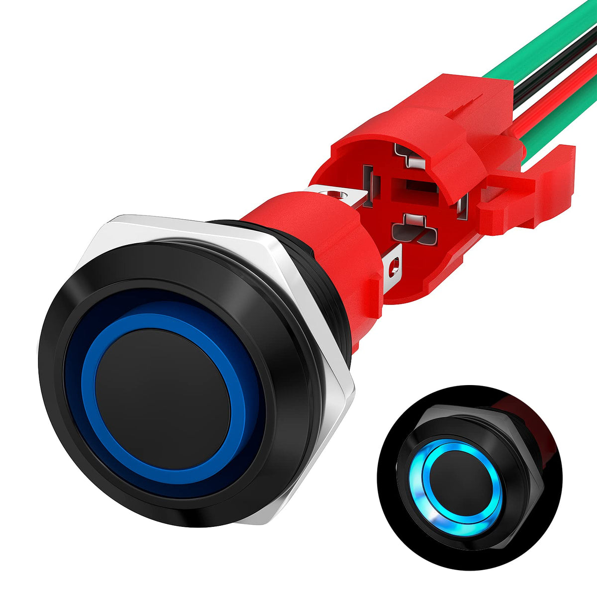 Joinfworld 20A 12V Push Button Switch Latching 19MM Pushbutton Switch with 12 Volt Blue Led Waterproof ON Off Switch 20 Amp Heav