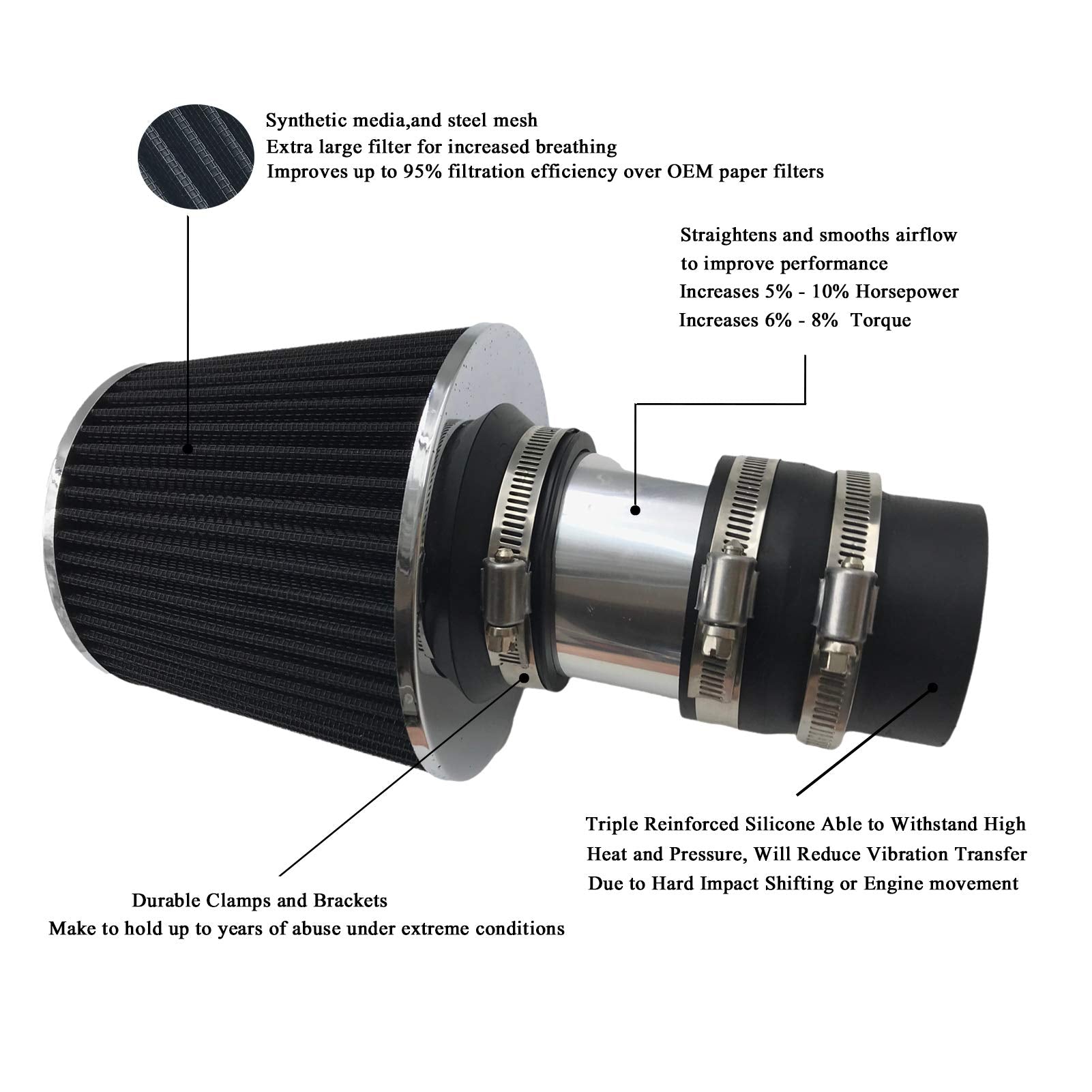 2.75 Inch Short Intake Pipe Cold Air Intake Piping Kit With Filter Fit For 1999-2005 Volkswagen Jetta Beetle Golf 1.8L 1.9L 2.0L 2.8L 2000-2006 For Audi Tt/Tt Quattro 1.8L Turbo Engine (Black)