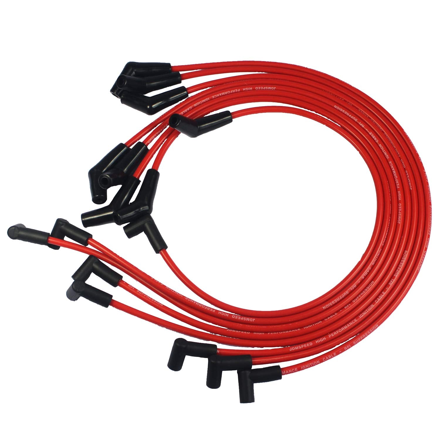 Jdmspeed New Hei Red Spiral Core Spark Plug Wires 45 Degree End 396-427-454-502 Replacement For Chevy Bbc