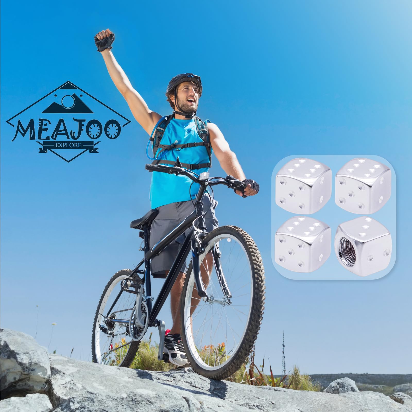 Meajoo 6Pcs Aluminum Dice Tire Valve Stem Caps, Universal Aluminium Alloy Dustproof Tire Valve Stem Covers For Cars, Suv, Trucks