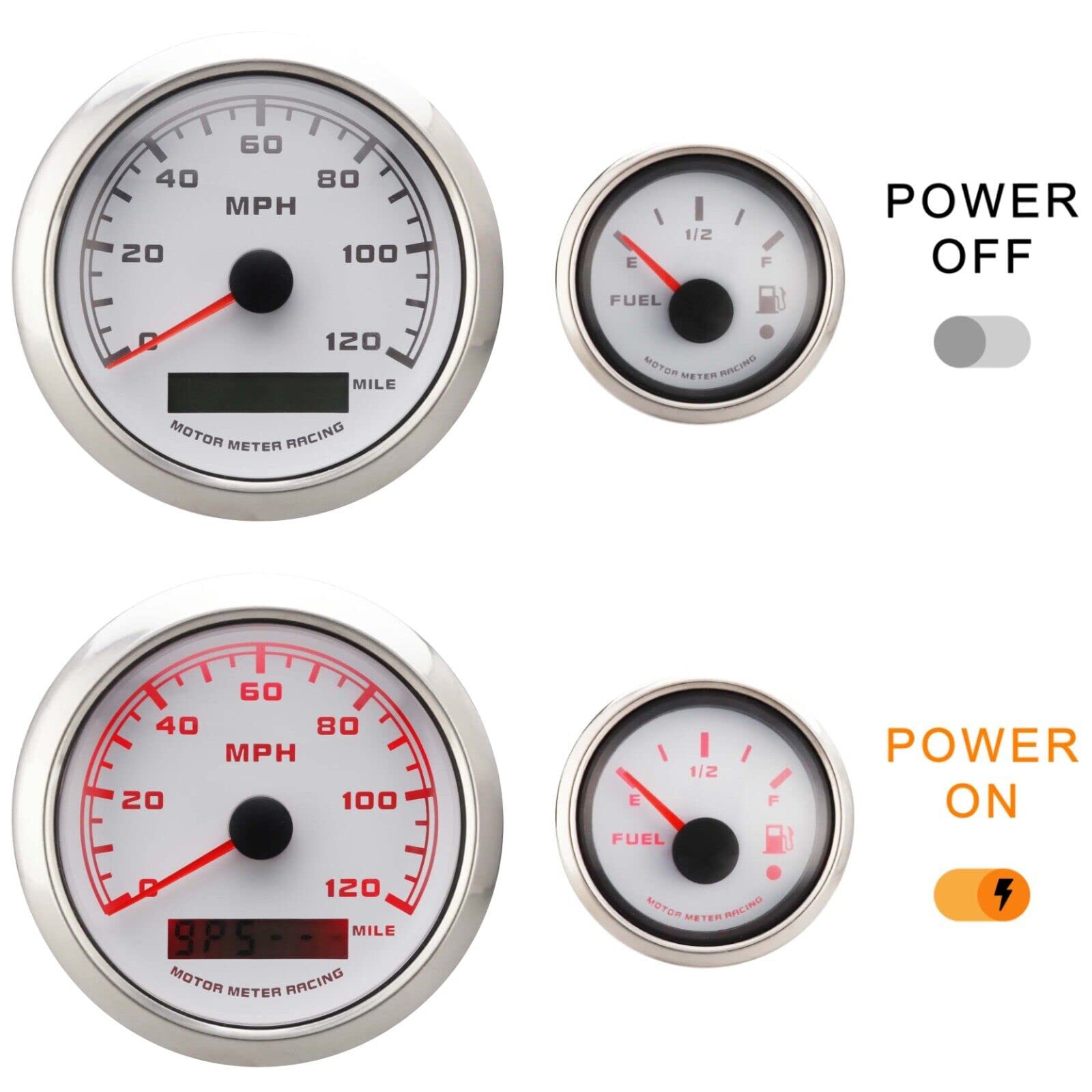 Motor Meter Racing W Pro 85Mm 3-3/8'' Gps Speedometer Digital Odometer 220 Kmh Waterproof White Dial Red Led For Car Truck Marin