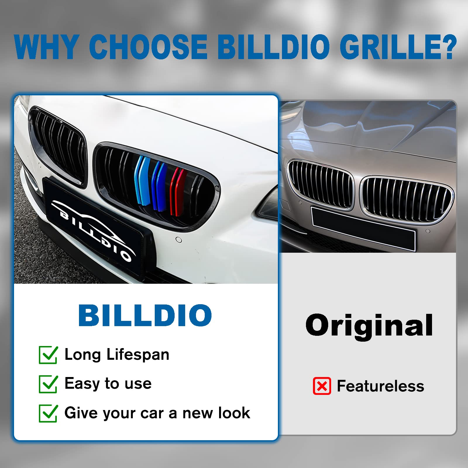 BILLDIO F10 M Color Front Kidney Grille for 2010-2017 BMW 5 Series, Double Slats, Plastic, Model FDEX050AD