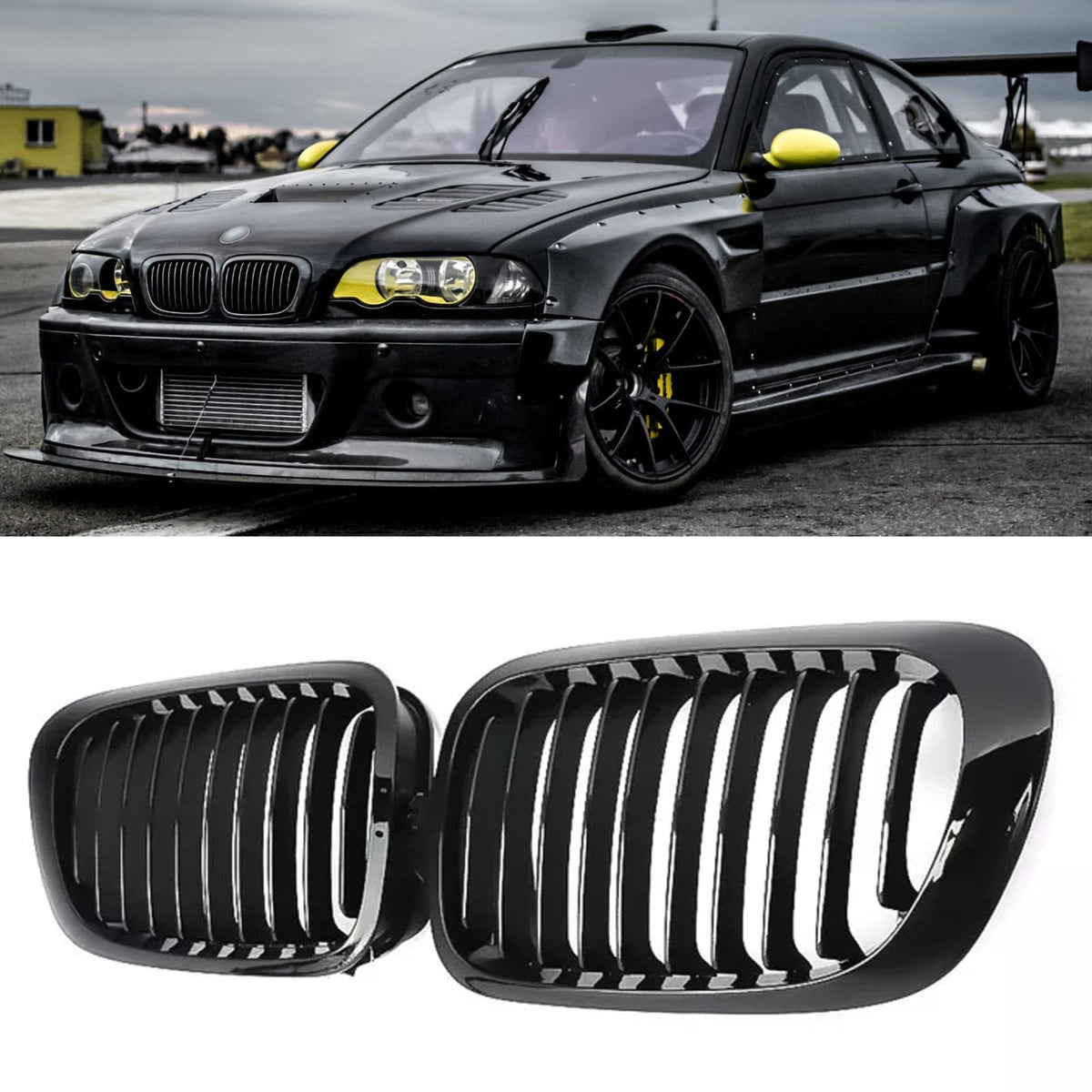 AceRide E46 Grille Front Bumper Kidney Grill Compatible with BMW 3-Series E46 Coupe 1998-2001 2-Door Coupe Single Slat Grills (G