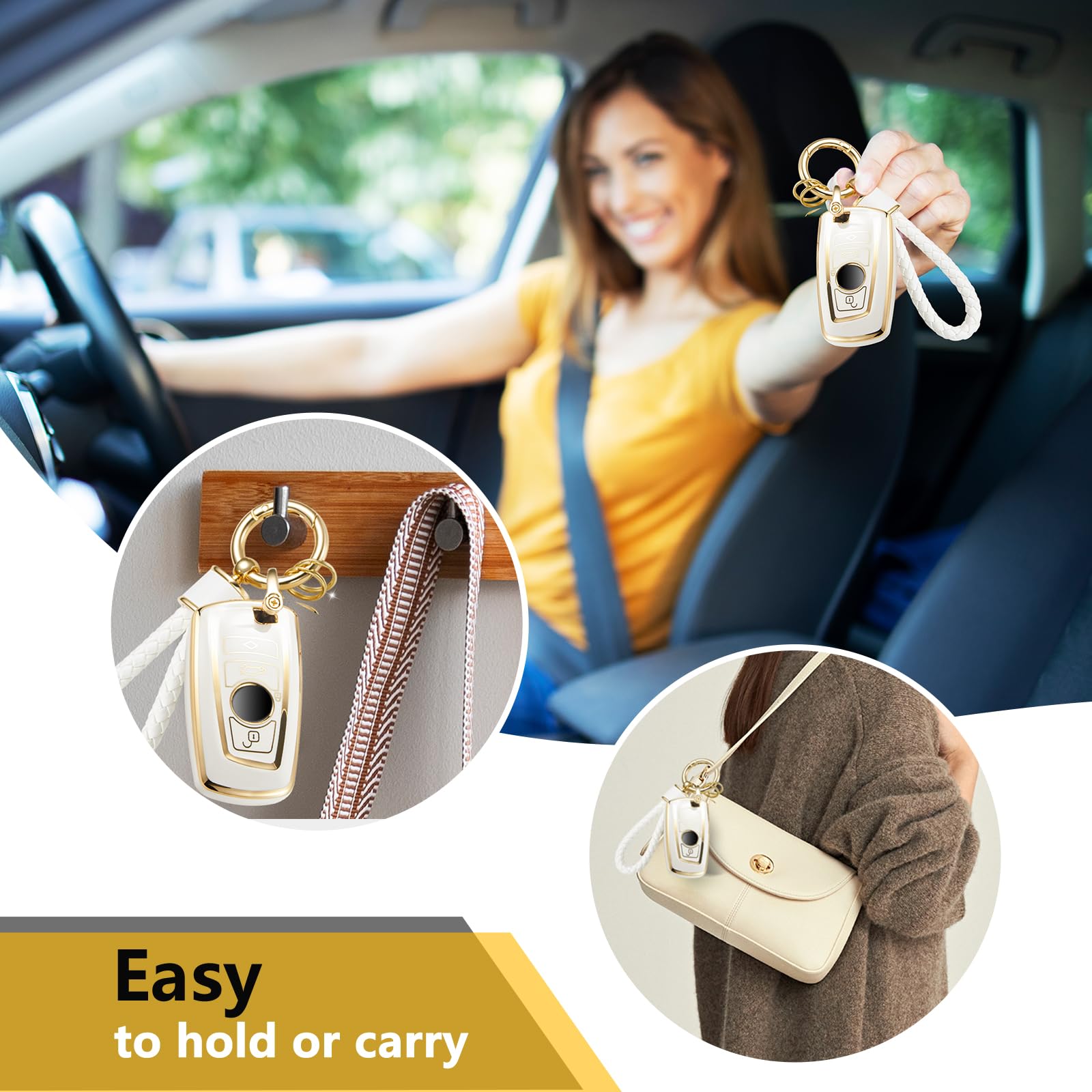 Ctrinews For Bmw Key Fob Cover With Metal Braided Rope Keychain For Bmw Accessories, Upgraded Soft Key Case For 1 3 4 5 7 Series