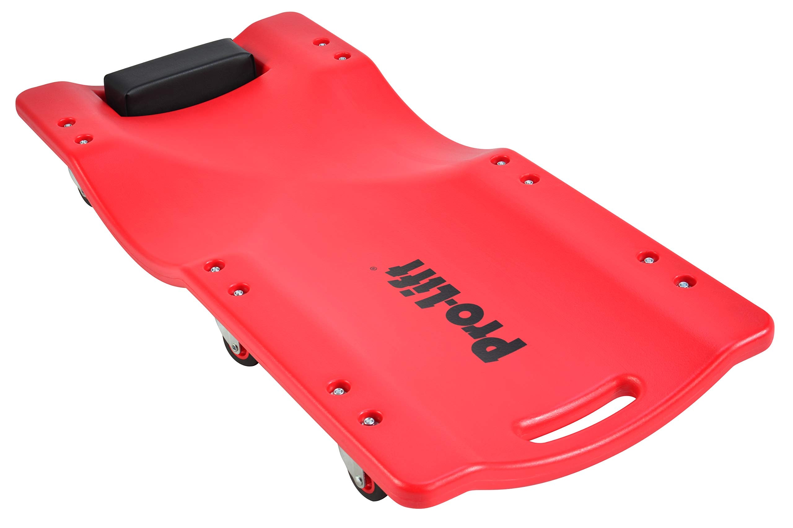 ProLift Mechanic Plastic Creeper 36 Inch  Blow Molded Ergonomic HDPE Body with Padded Headrest  300 Lbs Capacity Red