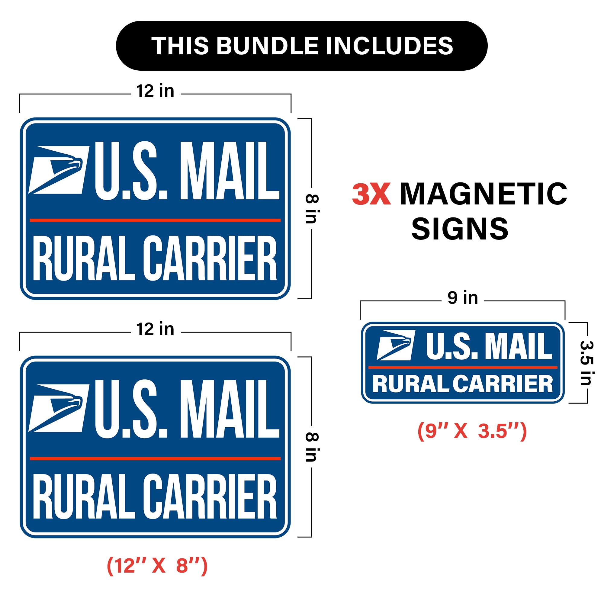 Lumiere Tech 3 Pack Heavy Duty U.S. Mail Delivery Driver Magnetic Signs Rural Delivery Carrier Magnets 2(12''  8'') 1(11''  3'')