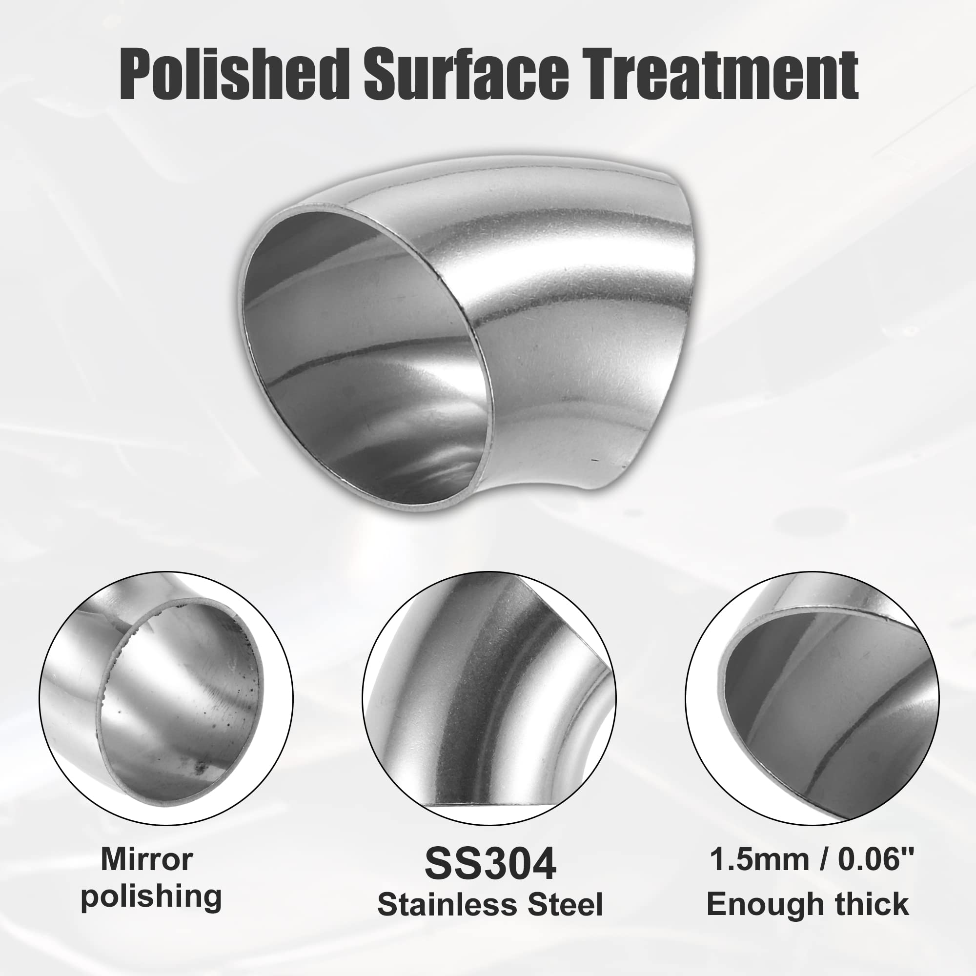 X Autohaux 4 Pcs Od 2.5 Inch 45 Degree Ss304 Stainless Steel Bend Tube Exhaust Elbow Pipe For Car Modified Exhaust System 2.5' Piping Silver Tone