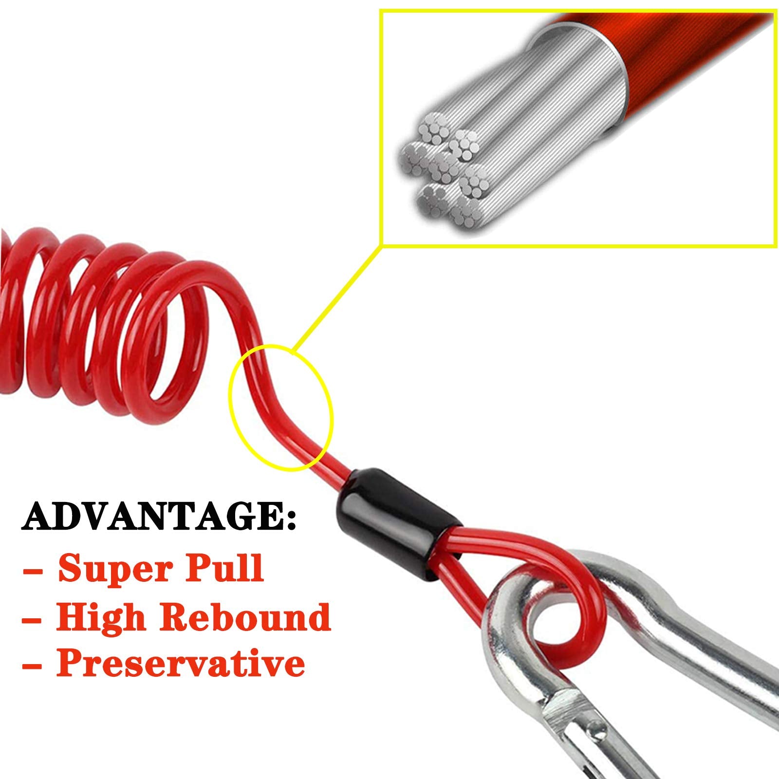 Dpei Xuan 4Pcs Breakaway Trailer Cable, Trailer Brake Cable, Rv Stainless Steel Spring Towing Coiled Wire, Heavy Duty Steel Wire