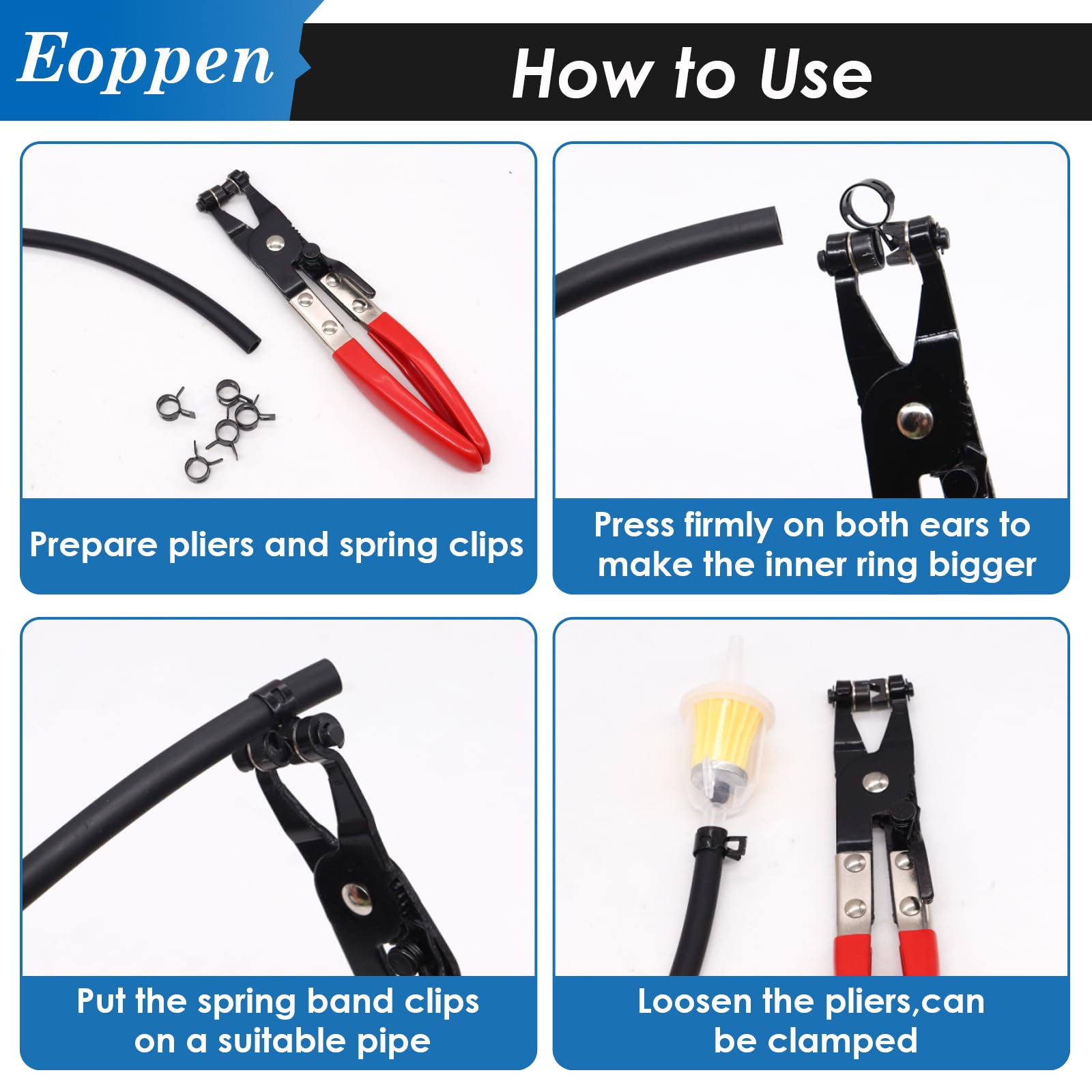 Eoppen 132Pcs 6-25Mm Spring Hose Clamps Assortment Kit With Swivel Flat Band Fuel Hose Clamp Plier - 16 Sizes Fuel Line Silicone