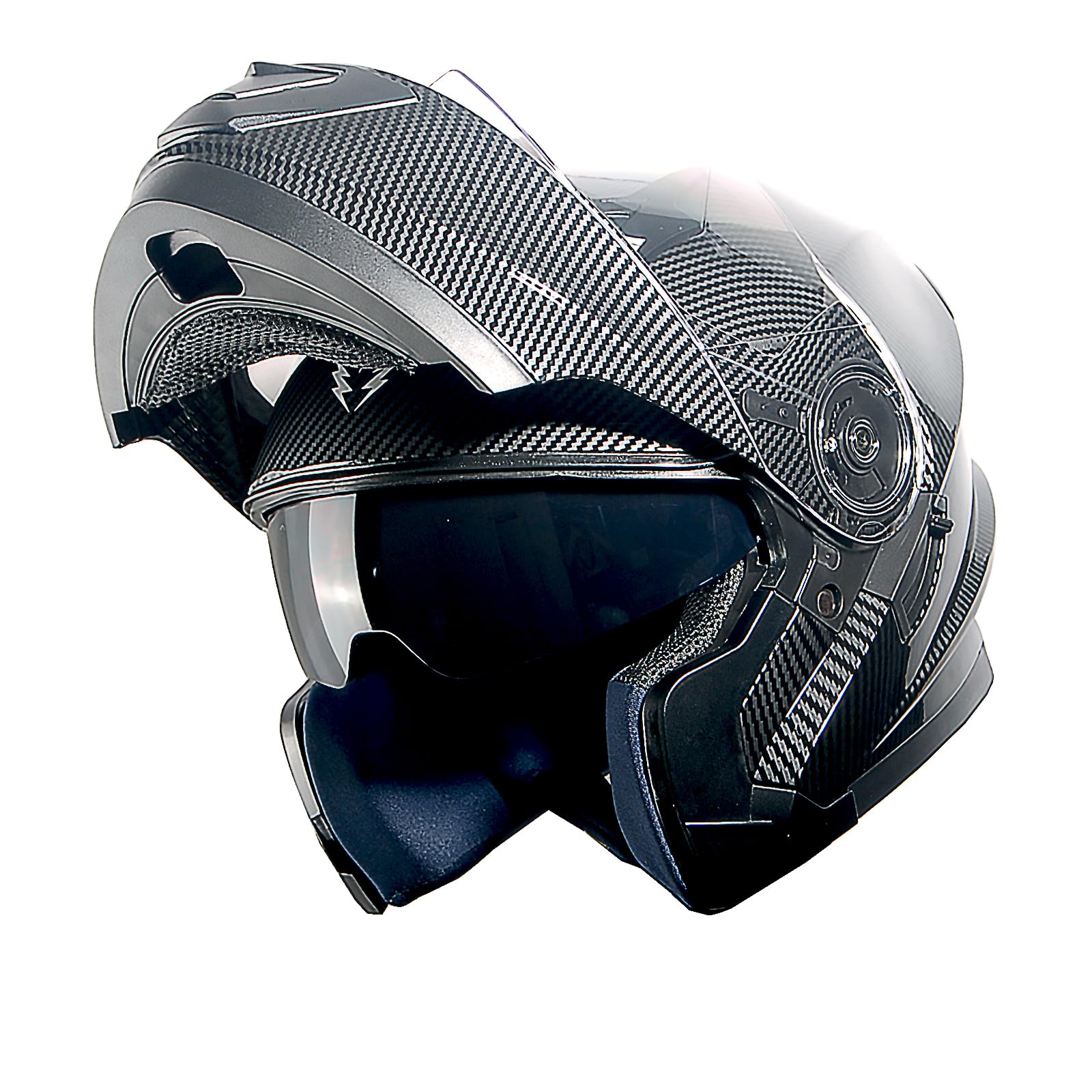 1Storm New Motorcycle Bike Modular Full Face Helmet Dual Visor Sun Shield: Carbon Fiber Black