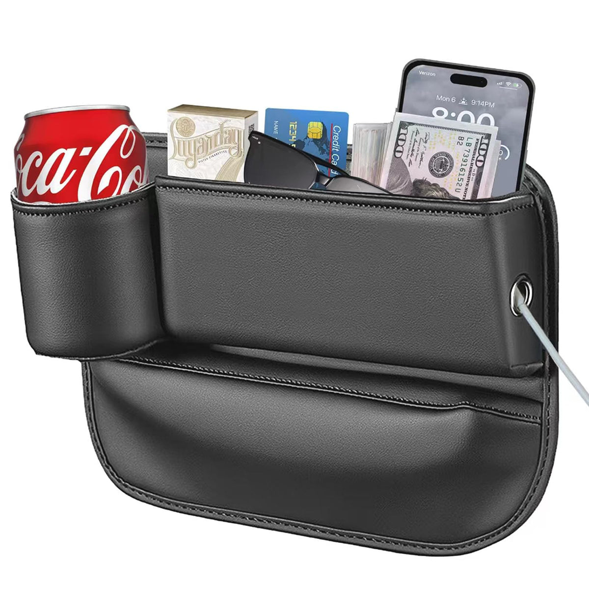 Car Seat Gap Filler Organizer with Cup Holder, 2025 New Premium Leather Car Seat Gap Filler, No Drop Seat Guard & Car Organizer 