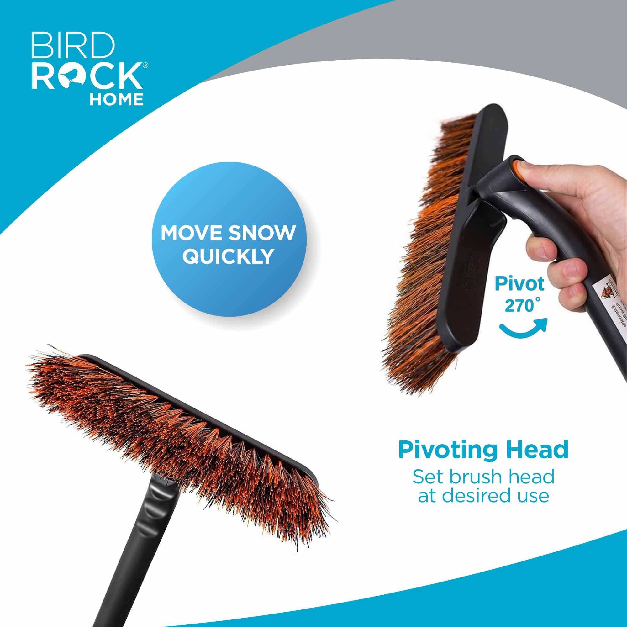BIRDROCK HOME 20    Snow Brush w/Ice Scraper for Car | 9.5    Wide Bristle Brush, Lightweight, Extendable w/Pivoting Head | Ergo